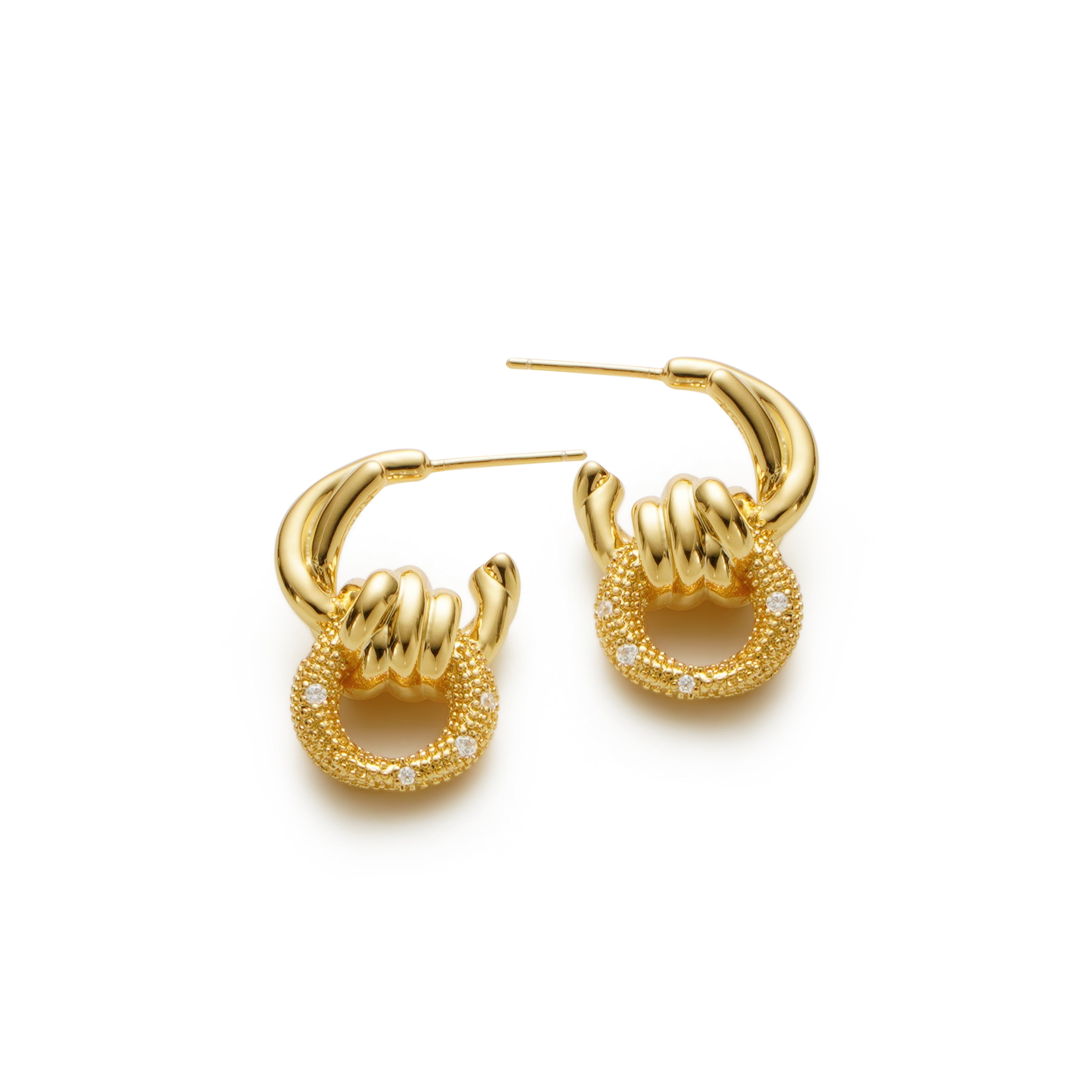 RSNY geometric abstract winding stud earrings - RSNY R2186B 铜镀金/银耳针 约24*16*9mm 钻石纹链条元素/交错环几何造型/轻量化品牌工艺/微厚重精巧质感