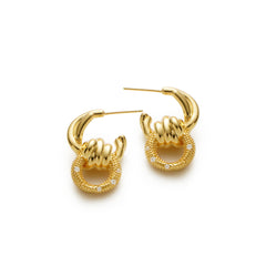 RSNY geometric abstract winding stud earrings - RSNY R2186B 铜镀金/银耳针 约24*16*9mm 钻石纹链条元素/交错环几何造型/轻量化品牌工艺/微厚重精巧质感