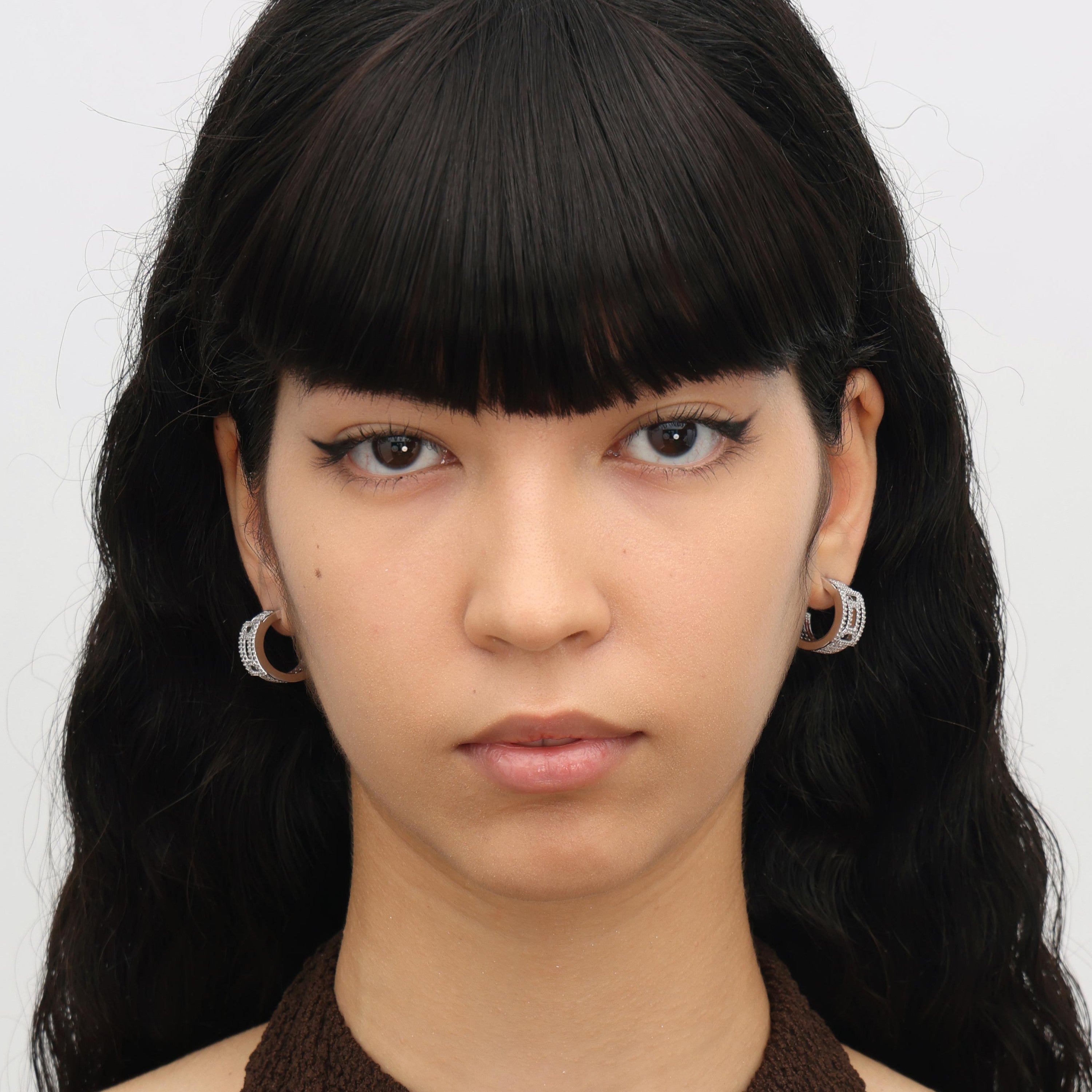 RSNY hollow geometric line earrings - RSNY R2102A Copper Rhodium Plated/Tremella Needle Size: 10 * 20 * 20mm geometric section modeling/mirror-level precision polishing/pure manual inlay technology/lightweight hollowing process