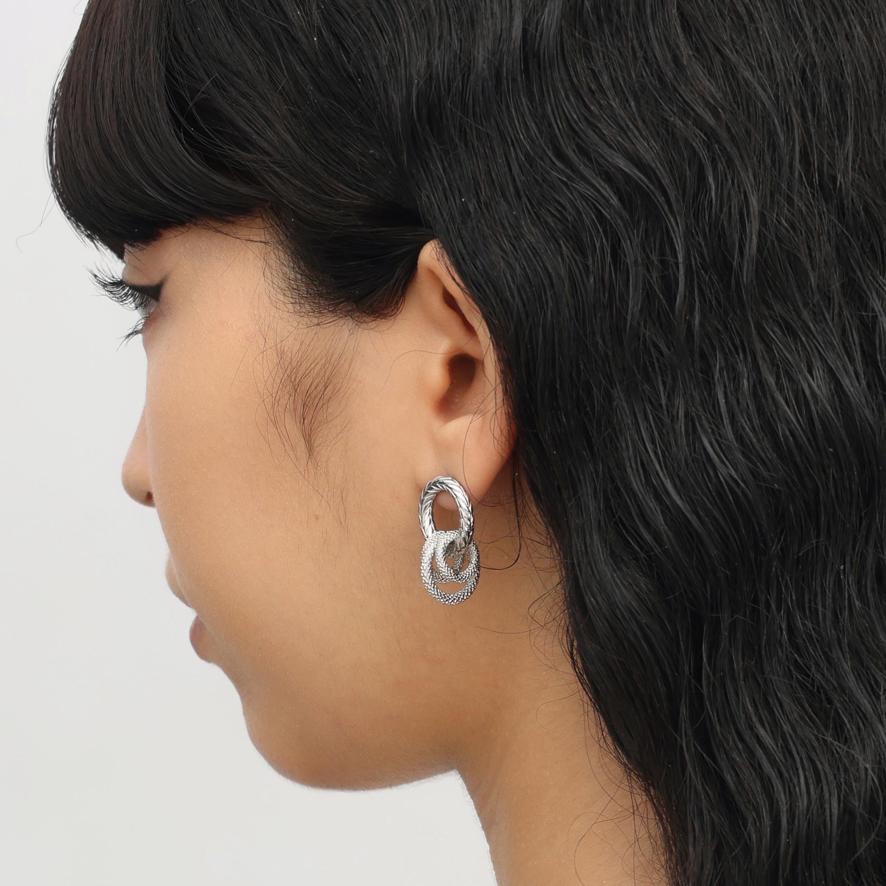 RSNY ring stud earrings - RSNY R2057A Copper Rhodium Plated/Tremella Needle Size: 18 * 28 * 16mm geometric winding elements/lightweight brand craftsmanship/exquisite detail processing/sterling silver high-quality ear needles