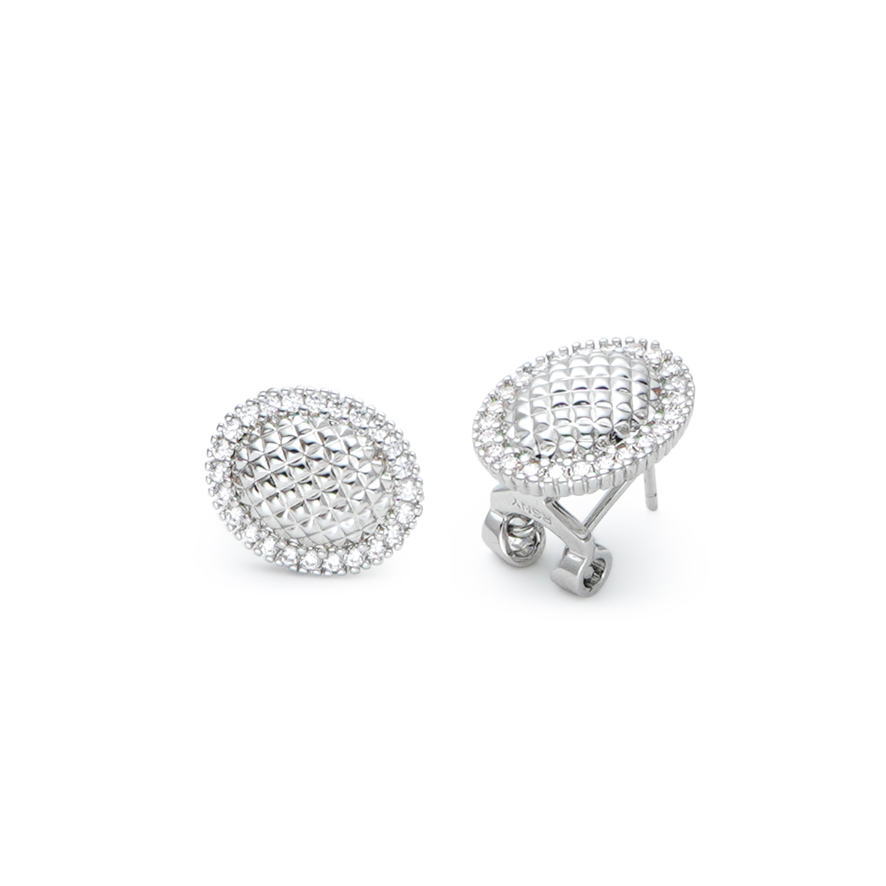 RSNY Diamond Egg Earrings - RSNY R2042A Copper Rhodium Plated/S925 Tremella Needle/Cubic Zirconia Weight: 5.4g Size: 15 * 13 * 5mm Diamond pattern design elements/sterling silver high-quality ear needles/pure manual inlay skills/mirror-level precision polishing/lightweight brand craftsmanship