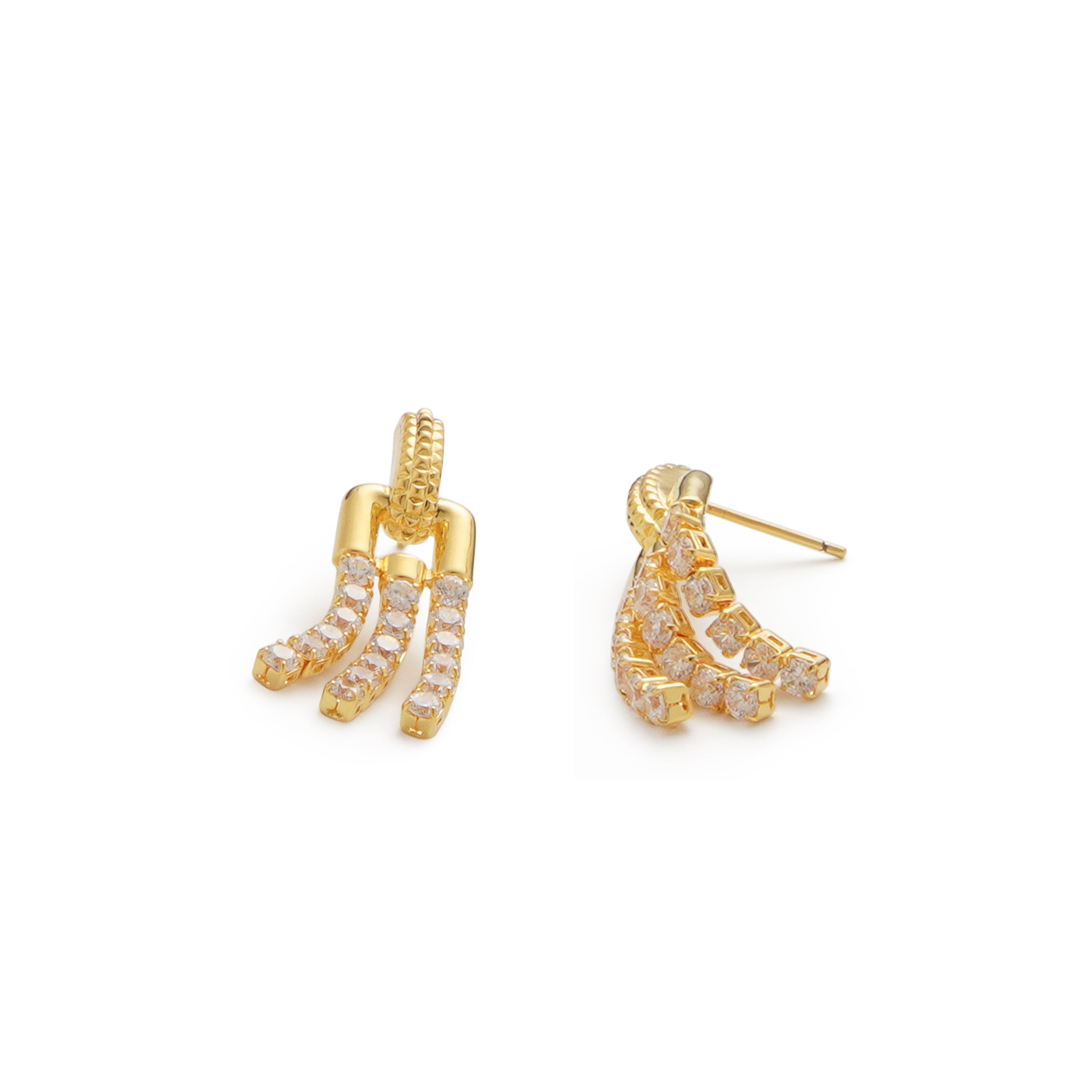 RSNY fringed stud earrings - RSNY R2135B 铜镀金/银耳针 约10*32*4mm 钻石纹链条元素/时尚感几何造型/精选优质仿钻石/精致感细节处理