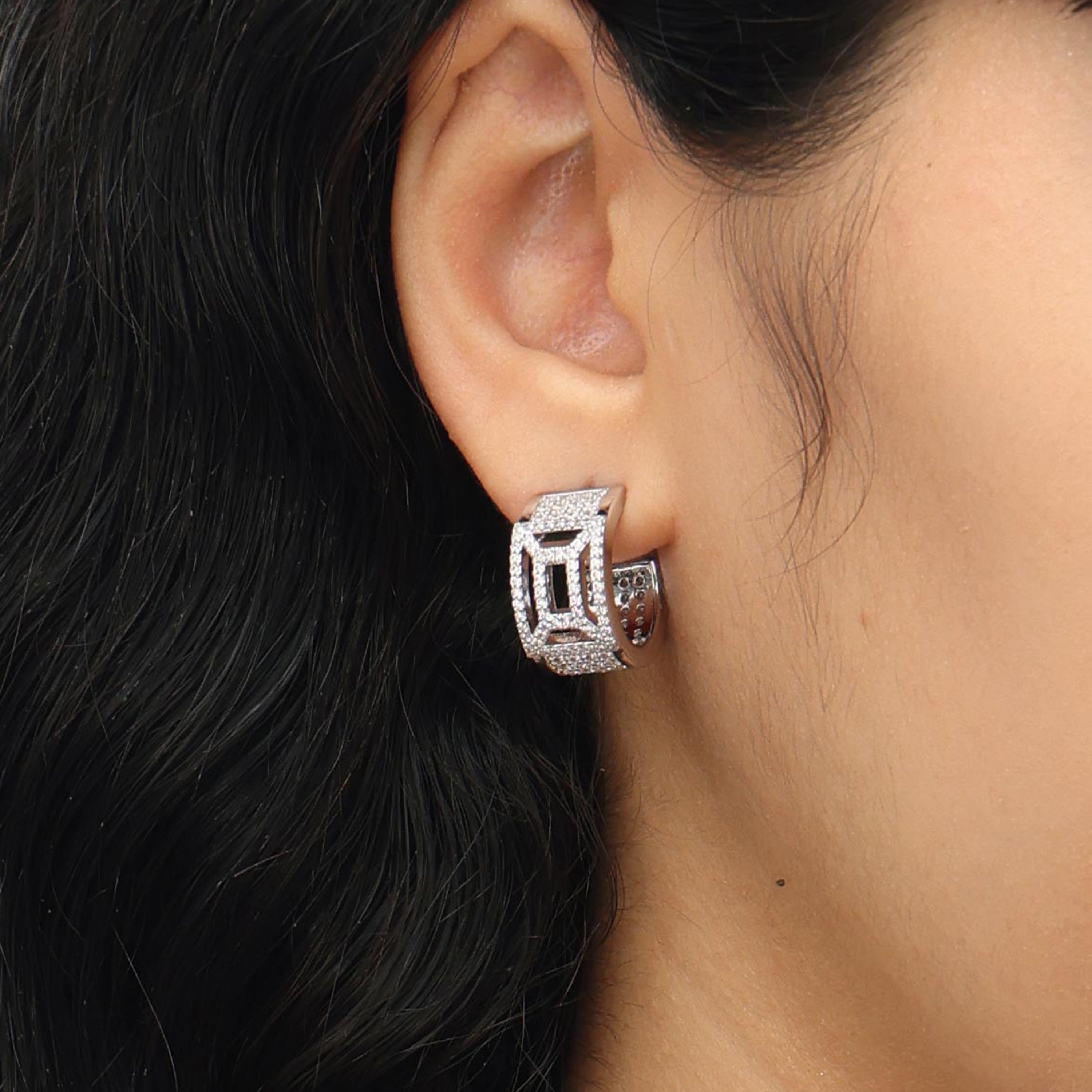 RSNY hollow geometric line earrings - RSNY R2102A Copper Rhodium Plated/Tremella Needle Size: 10 * 20 * 20mm geometric section modeling/mirror-level precision polishing/pure manual inlay technology/lightweight hollowing process