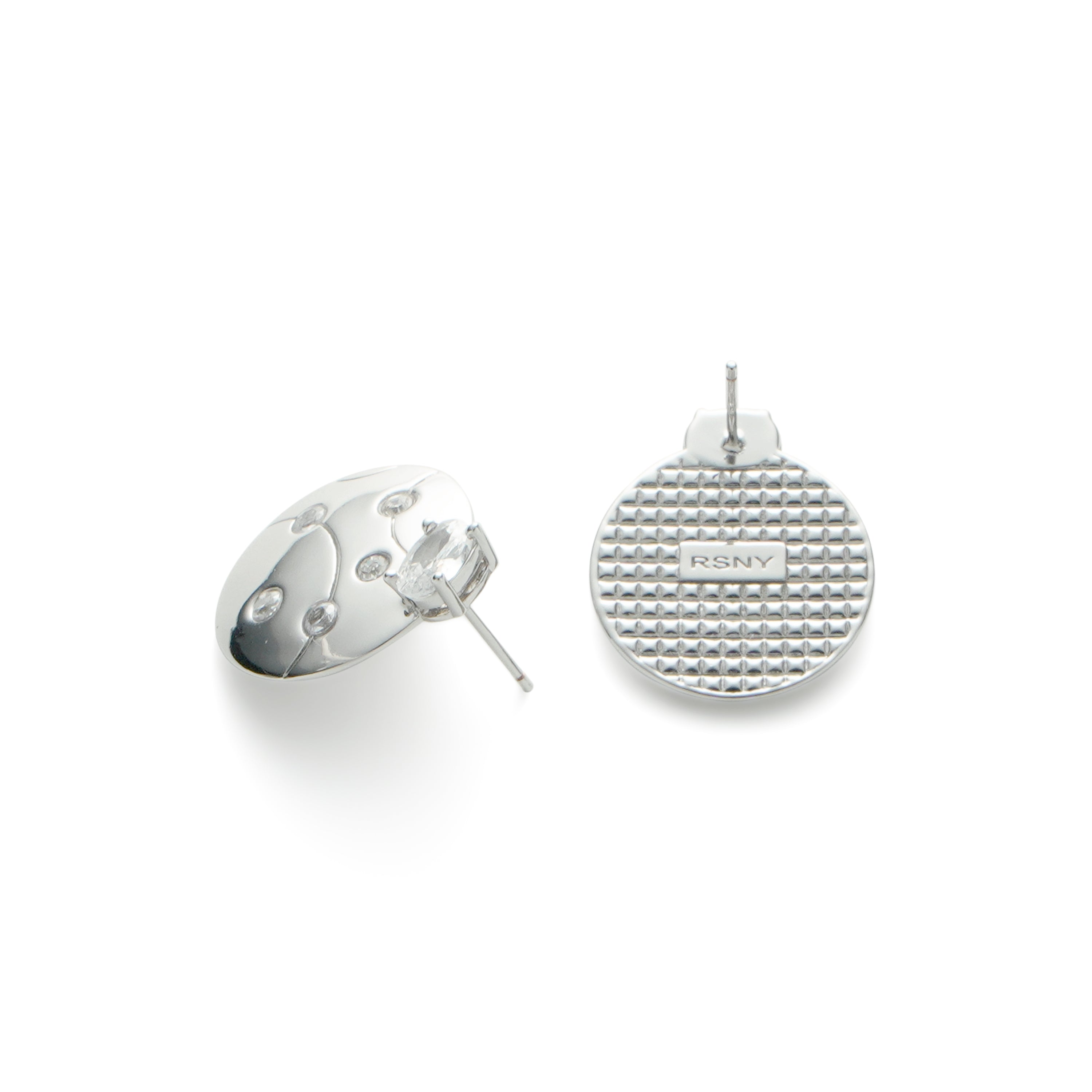 RSNY geometric line stud earrings - RSNY R2126A 铜镀铑/银耳针 约20*23*4mm 半球体几何造型/精致感细节处理/镜面级精工抛光/纯银高品质耳针