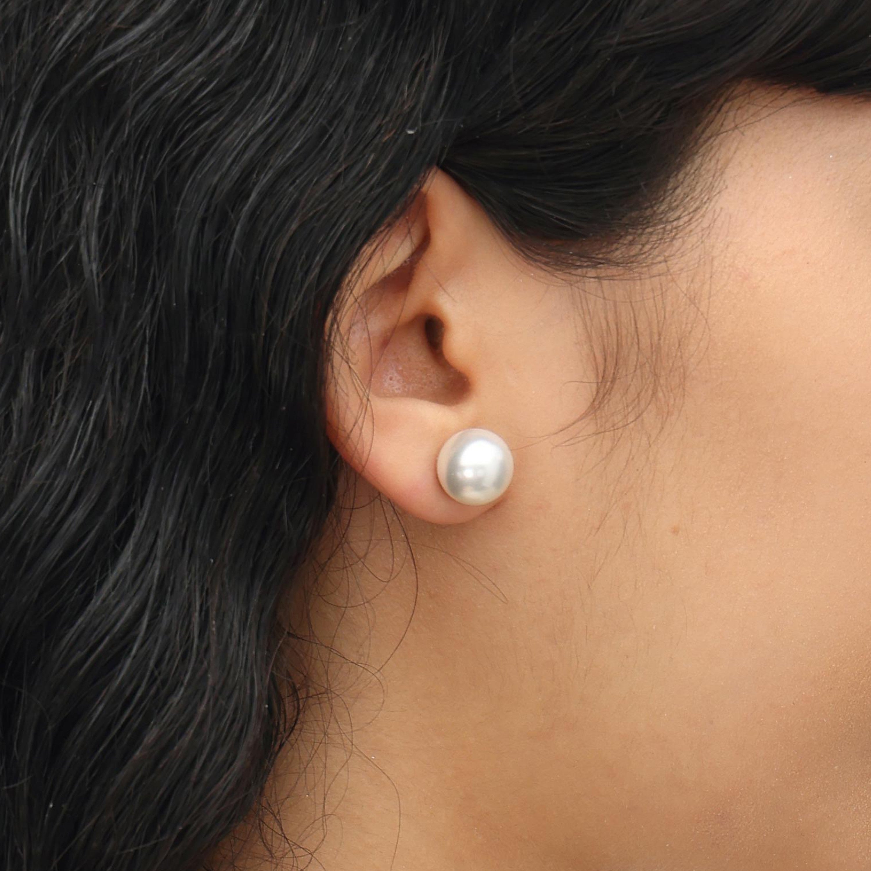 RSNY double head pearl stud earrings - RSNY R2028A Copper Rhodium Plated/S925 Tremella Needle Weight: 4.6g Size: 12 * 12 * 19mm Double-sided wearable design/preferred boutique beads/pure hand-inlaid skills/sterling silver high-quality ear needles