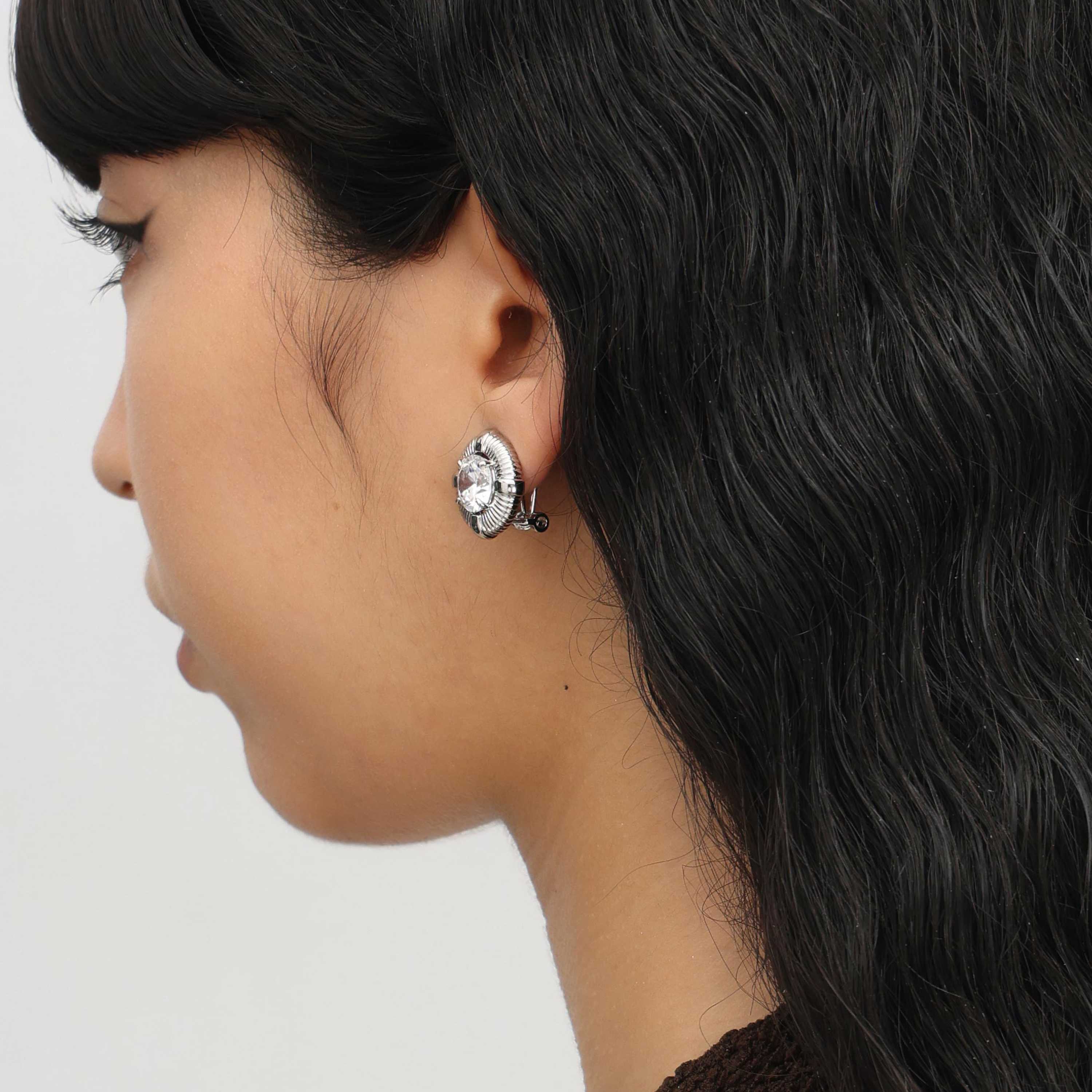 RSNY Roman Styling Earrings - RSNY R2118A 铜镀铑/银耳针 约18*18*7mm 时尚绕圈纹设计/时尚感几何造型/精选优质仿钻石/高韧性弹簧耳扣