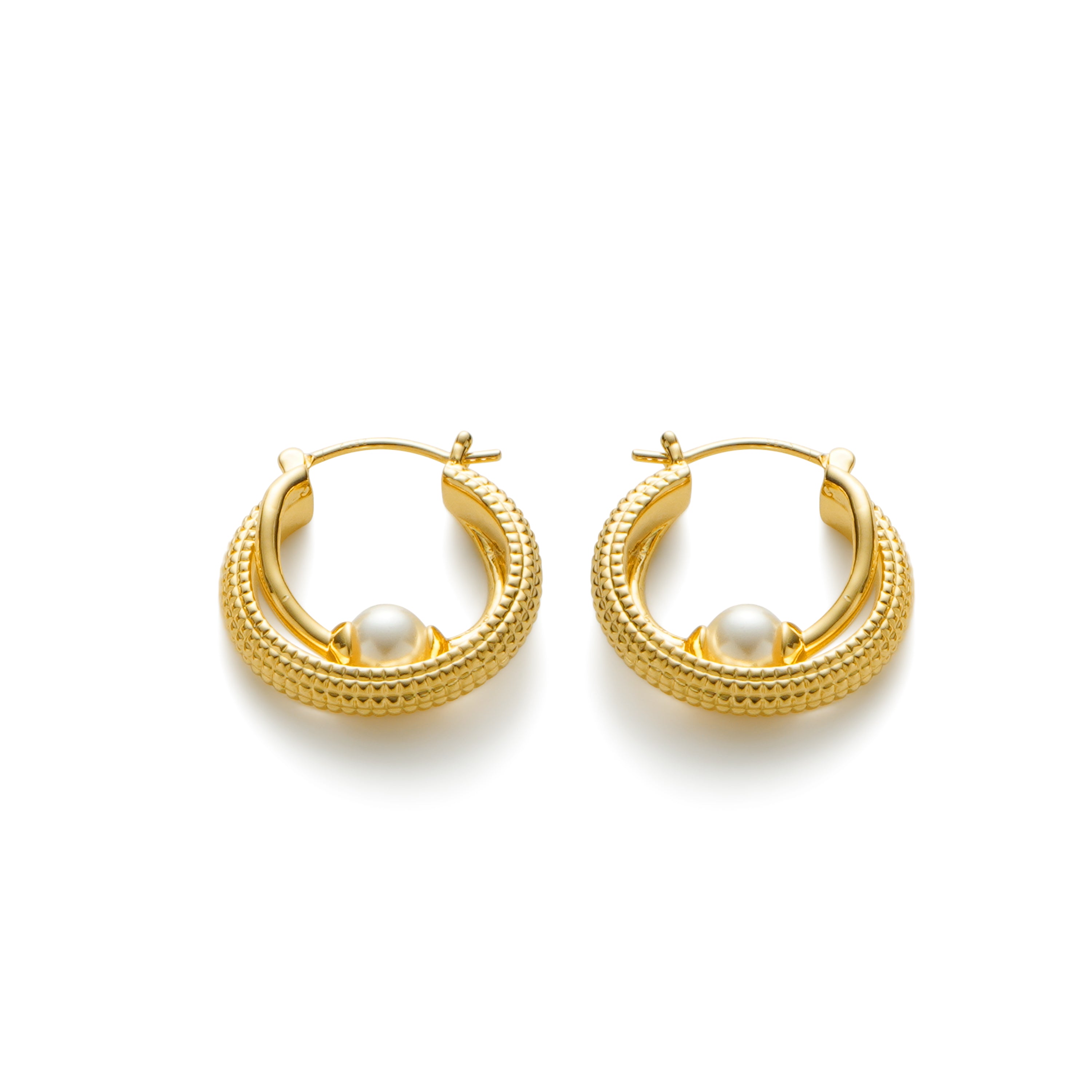 RSNY double pearl earrings - RSNY R2139B 铜镀金/银耳针 约6*22*23mm 钻石纹设计元素/时尚感几何造型/优选精品级贝珠/精致感细节处理