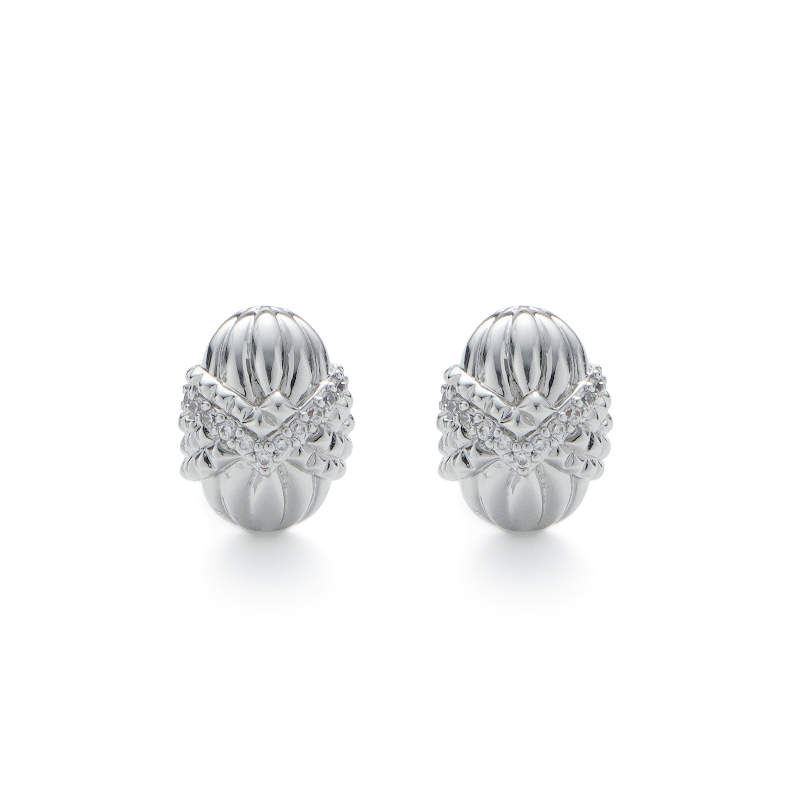 RSNY Roman Styling Earrings - RSNY R2122A 铜镀铑/银耳针 约12*17*18mm 钻石纹设计元素/交错环几何造型/纯手工精雕工艺/高韧性弹簧耳扣