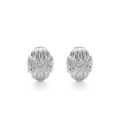 RSNY Roman Styling Earrings - RSNY R2122A 铜镀铑/银耳针 约12*17*18mm 钻石纹设计元素/交错环几何造型/纯手工精雕工艺/高韧性弹簧耳扣