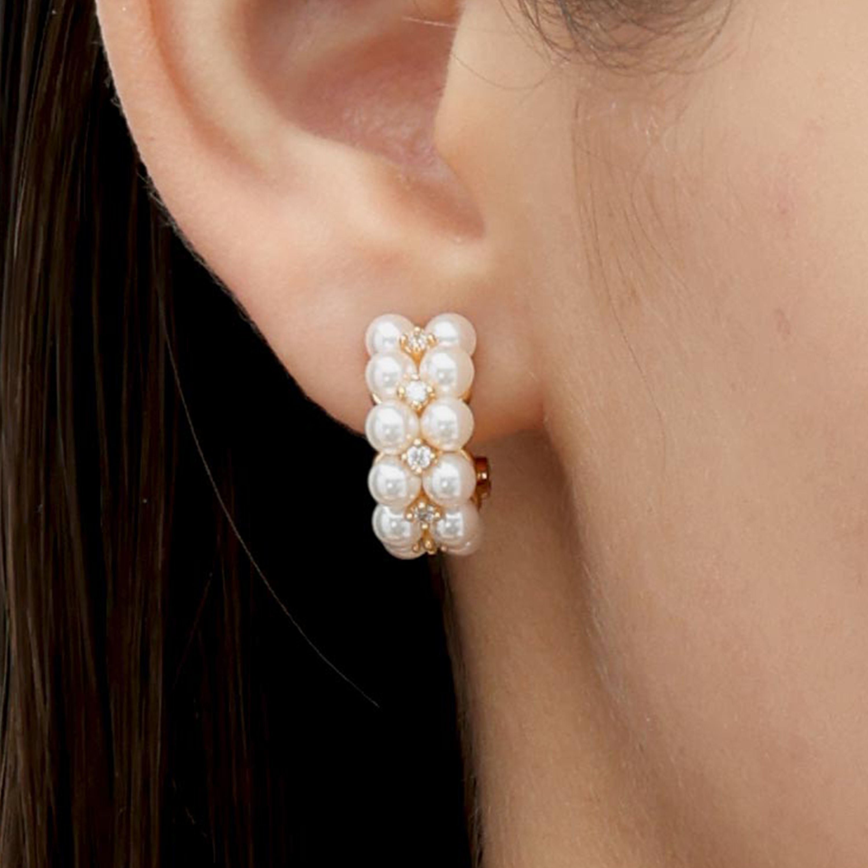 RSNY double pearl earrings - RSNY R2164B 铜镀金/银耳针 约19*8*13mm 波点型设计元素/时尚感几何造型/优选精品级贝珠/精致感细节处理