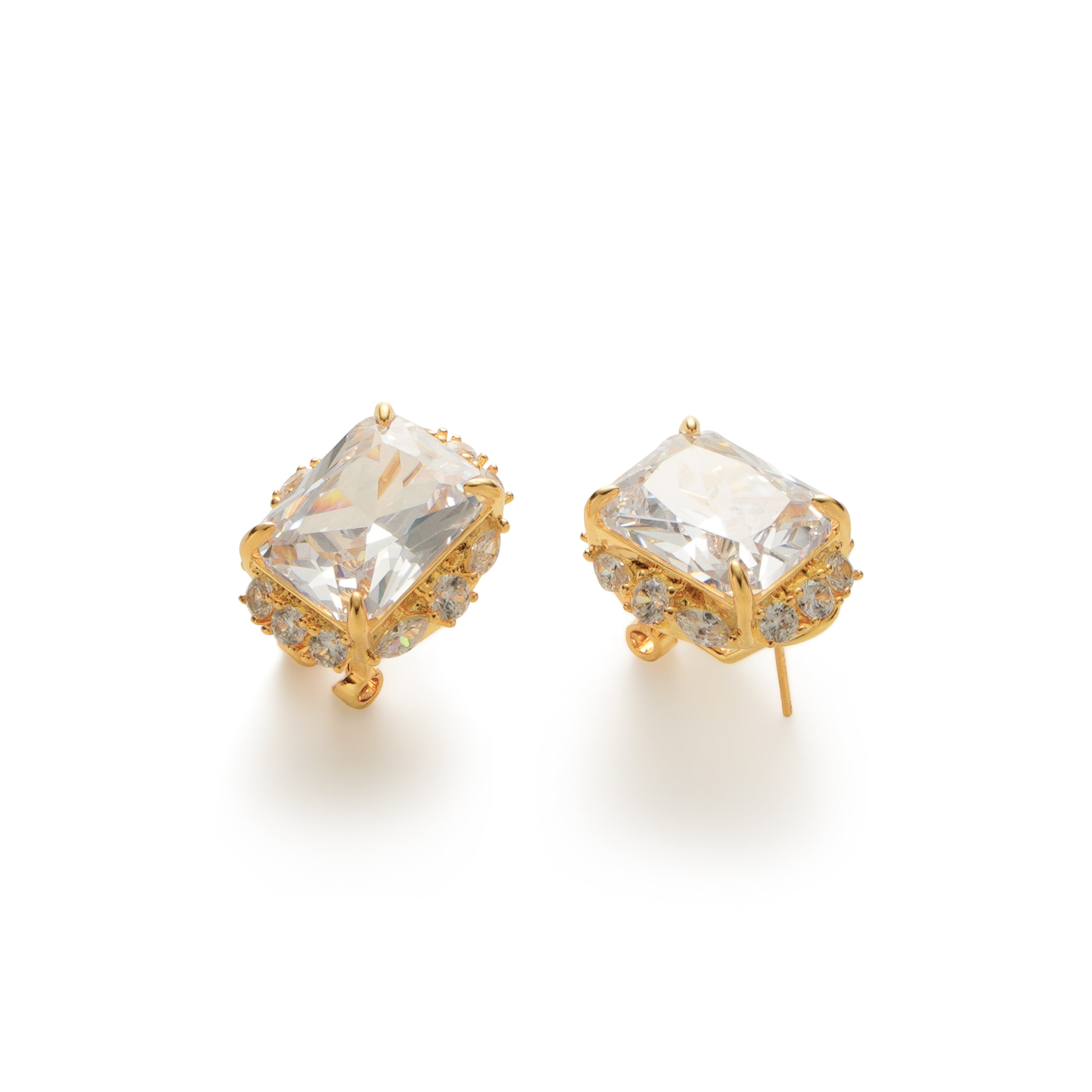 RSNY Princess Square Earrings - RSNY R2113B 铜镀金/银耳针 约18*22*8mm 时尚感几何造型/精选优质仿钻石/轻量化品牌工艺/高韧性弹簧耳扣