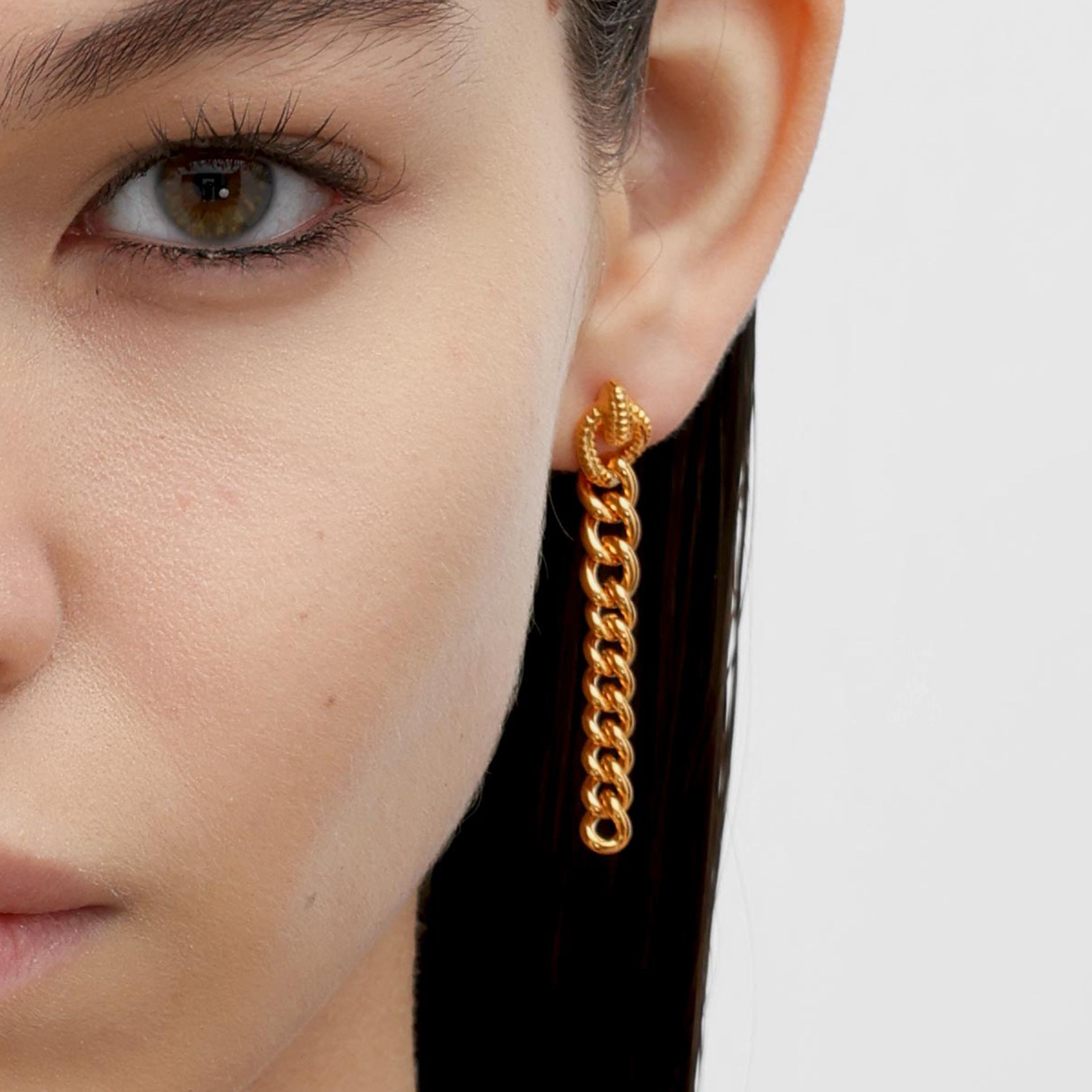 RSNY Double Wear Earring Chain - RSNY R2084B 铜镀金/银耳针约8*48*4mm 钻石纹设计元素/时尚绕圈纹设计/精致感细节处理/纯银高品质耳针
