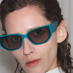 RSNY Grande SQUARE Sunglasses - RSNY ·MJ0013C · Plate/nylon lenses · Frame width 145.3mm/temple length 145mm Lens width 62.5mm/height 42.5mm · Unisex flat embedded square frame design/0 touch metal logo/widened temple to wear more comfortable/lake blue frame and 50 degrees transparent blue temple gradual change color scheme