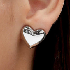 RSNY geometric love stud earrings - RSNY R2090A 铜镀铑/S925银耳针 重量:8.2g 尺寸:20*3*18mm 爱心型精巧切面/精致感细节处理/纯银高品质耳针/镜面级精工抛光/轻量化品牌工艺