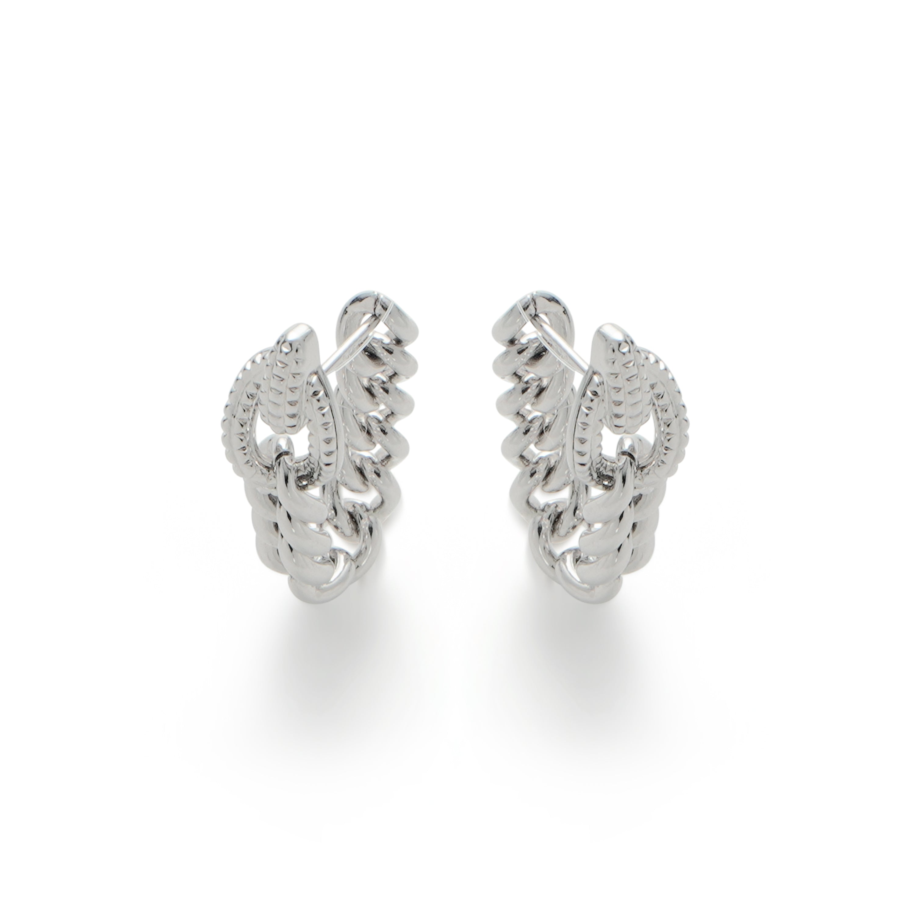 RSNY Double Wear Earring Chain - RSNY R2084A 铜镀铑/银耳针约8*48*4mm 钻石纹设计元素/时尚绕圈纹设计/精致感细节处理/纯银高品质耳针