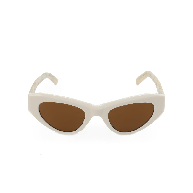 RSNY Dazzling SOFT Cat Eye Sunglasses - RSNY ·MJ0011C · Plate/nylon lenses · Frame width 145.7mm/temple length 145mm · Lens width 50mm/height 36.5mm · Unisex triangular cat glasses frame design/0 touch metal logo/widened temple is more comfortable to wear/milky white frame and gray texture temple mix and match color matching