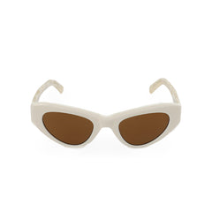 RSNY Dazzling SOFT Cat Eye Sunglasses - RSNY ·MJ0011C · Plate/nylon lenses · Frame width 145.7mm/temple length 145mm · Lens width 50mm/height 36.5mm · Unisex triangular cat glasses frame design/0 touch metal logo/widened temple is more comfortable to wear/milky white frame and gray texture temple mix and match color matching