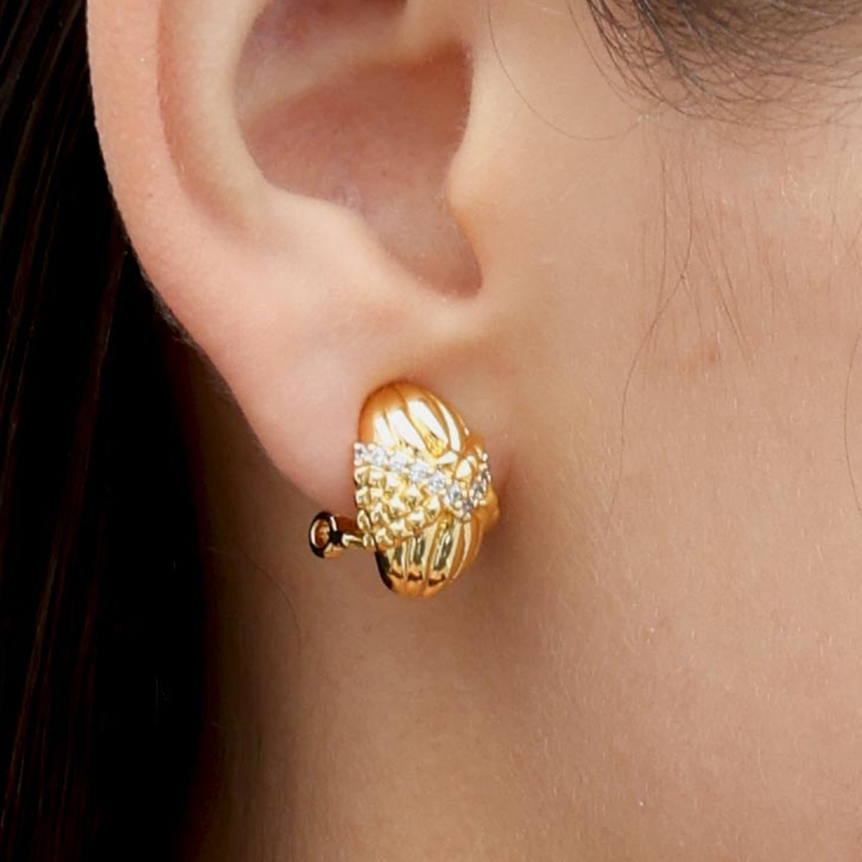 RSNY Roman Styling Earrings - RSNY R2122B 铜镀金/银耳针 约12*17*18mm 钻石纹设计元素/交错环几何造型/纯手工精雕工艺/高韧性弹簧耳扣