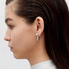 RSNY irregular pearl stud earrings - RSNY R2151A 铜镀铑/银耳针 约8*18*7mm 波纹感设计元素/时尚感几何造型/精选优质仿钻石/精致感细节处理