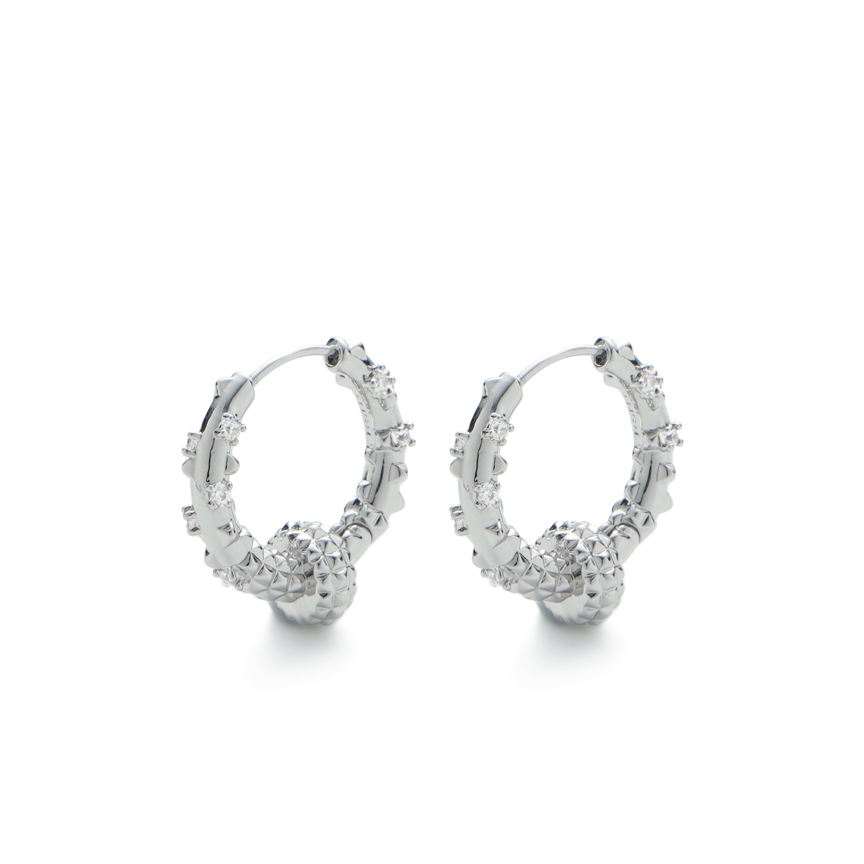 RSNY Diamond Textured Earrings - RSNY R2141A 铜镀铑/银耳针 约8*20*20mm 钻石纹设计元素/时尚感几何造型/精选优质仿钻石/纯银高品质耳针