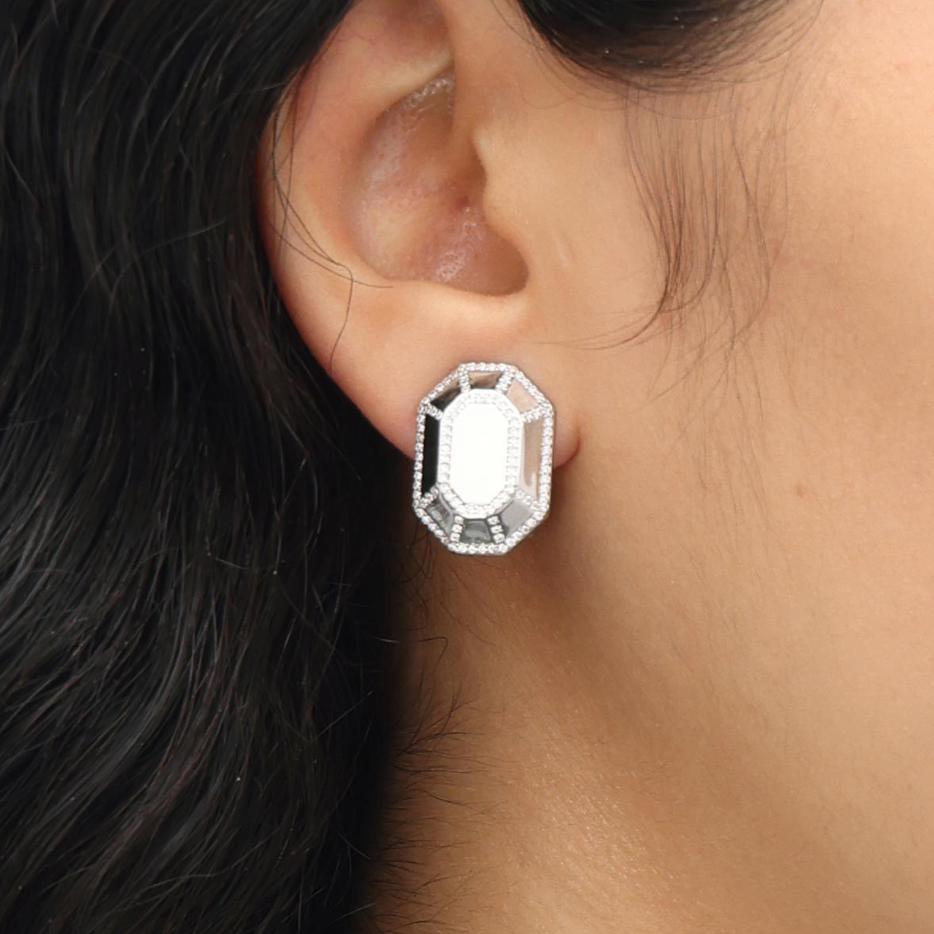 RSNY Redeen Styling Earrings - RSNY R2100A Copper Rhodium Plated/Tremella Needle Size: 14 * 20 * 4mm diamond-grade delicate cut/mirror-grade Seiko polishing/pure manual inlay skills/exquisite detail processing