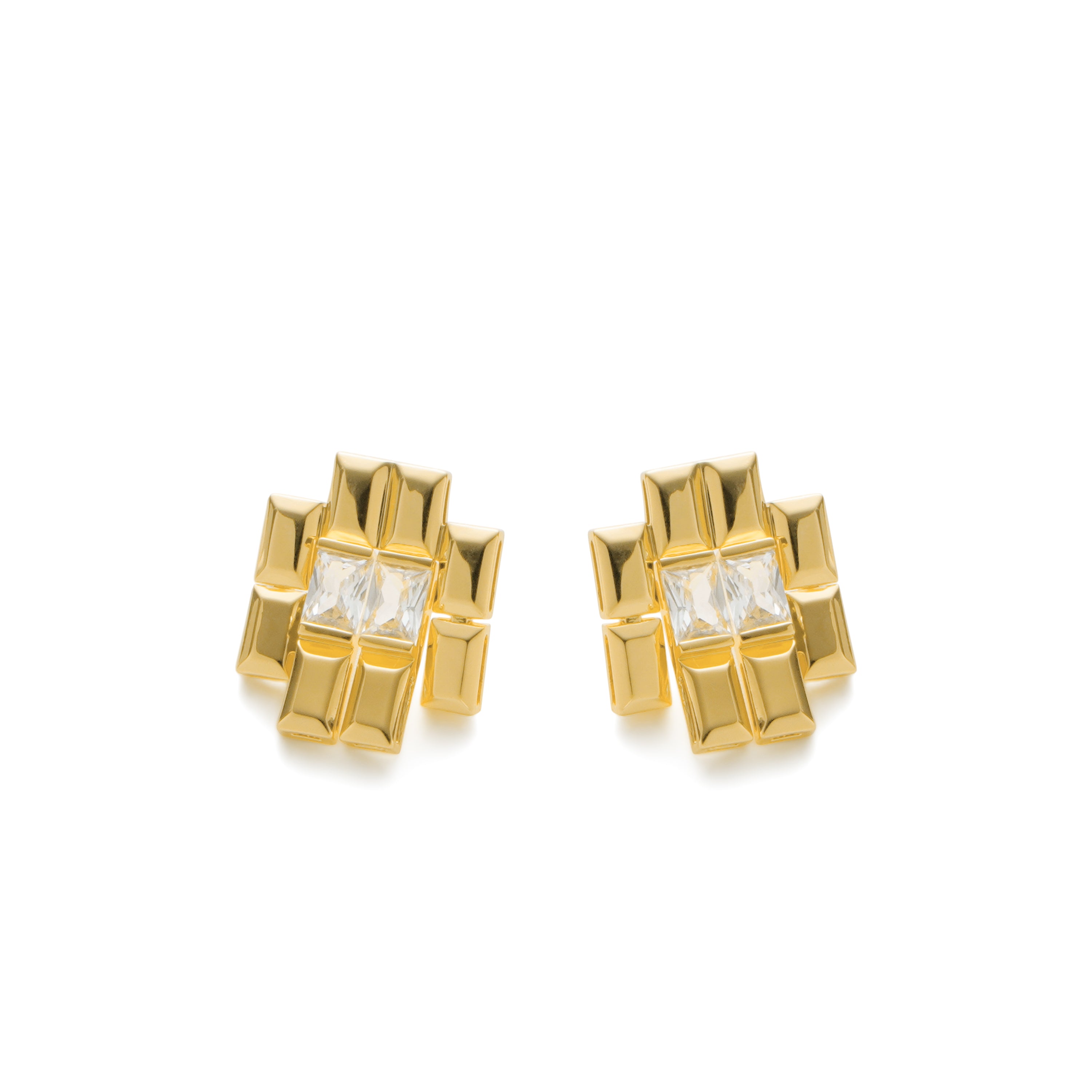 RSNY princess square splicing stud earrings - RSNY R2147B 铜镀金/银耳针 约25*21*3mm 钻石型设计元素/时尚感几何造型/镜面级精工抛光/纯银高品质耳针