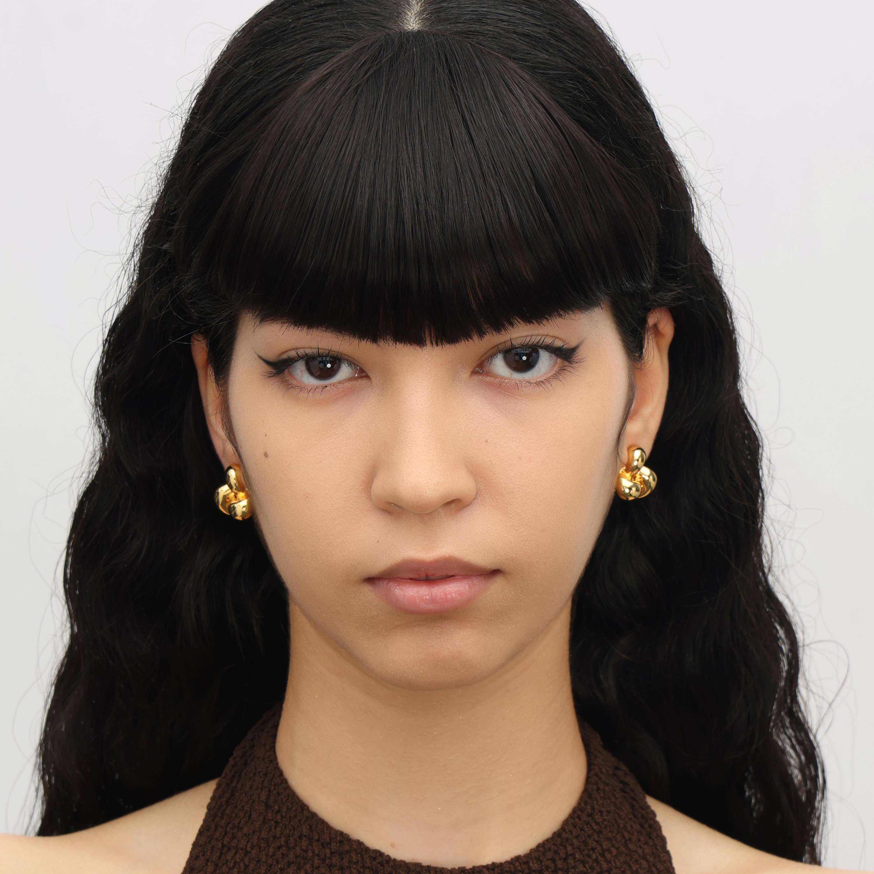 RSNY Geometric Stud Earrings - RSNY R2128B 铜镀金/银耳针 约20*19*8mm 几何缠绕感元素/交错环几何造型/轻量化品牌工艺/高韧性弹簧耳扣