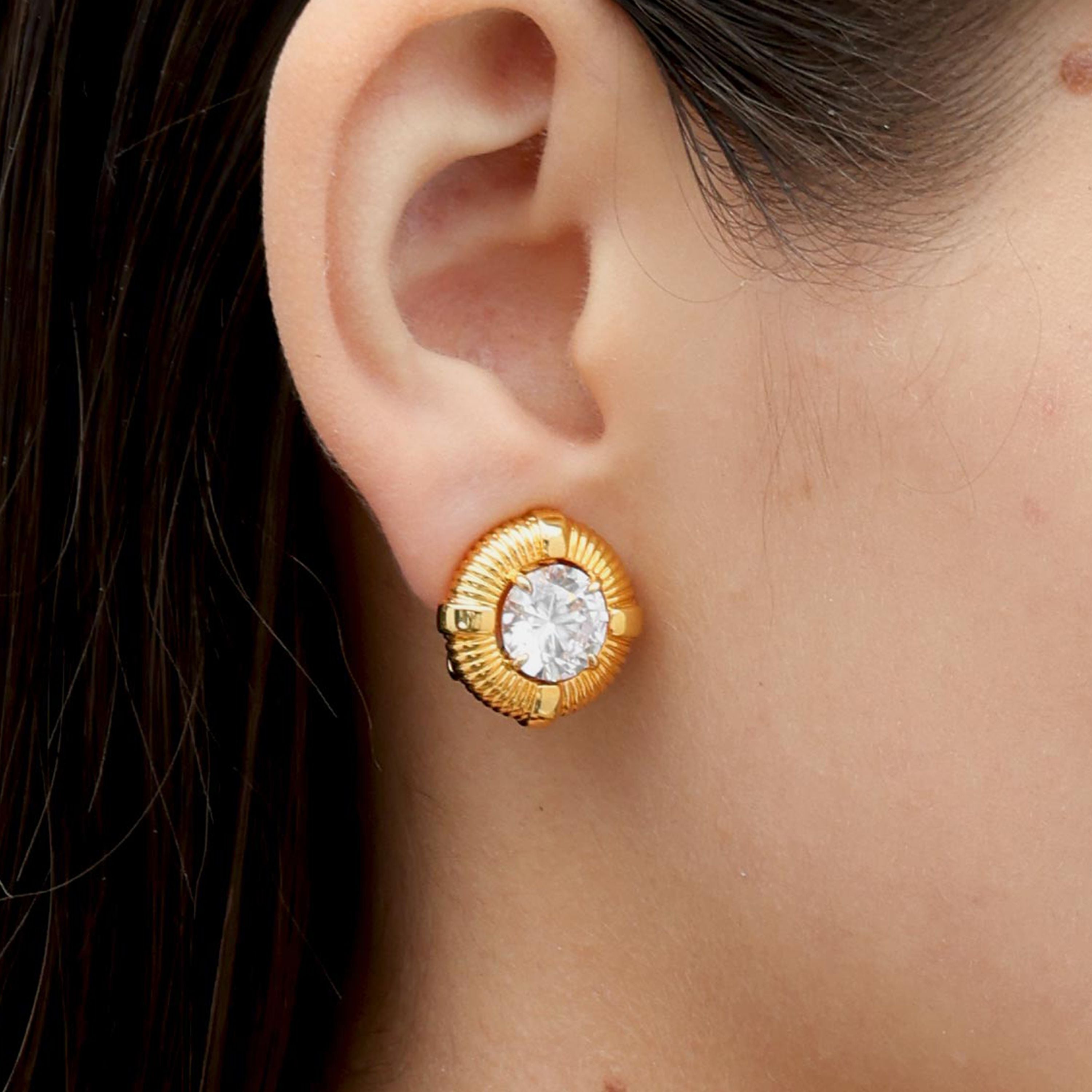 RSNY Roman Styling Earrings - RSNY R2118B 铜镀金/银耳针 约18*18*7mm 时尚绕圈纹设计/时尚感几何造型/精选优质仿钻石/高韧性弹簧耳扣