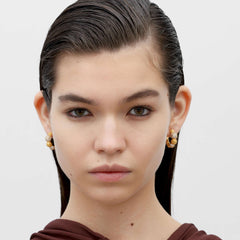 RSNY Shiny Ball Earrings - RSNY R2096B 铜镀金/银耳针 约9*21*22mm 半球体几何造型/纯手工镶嵌技艺/轻量化镂空工艺/纯银高品质耳针