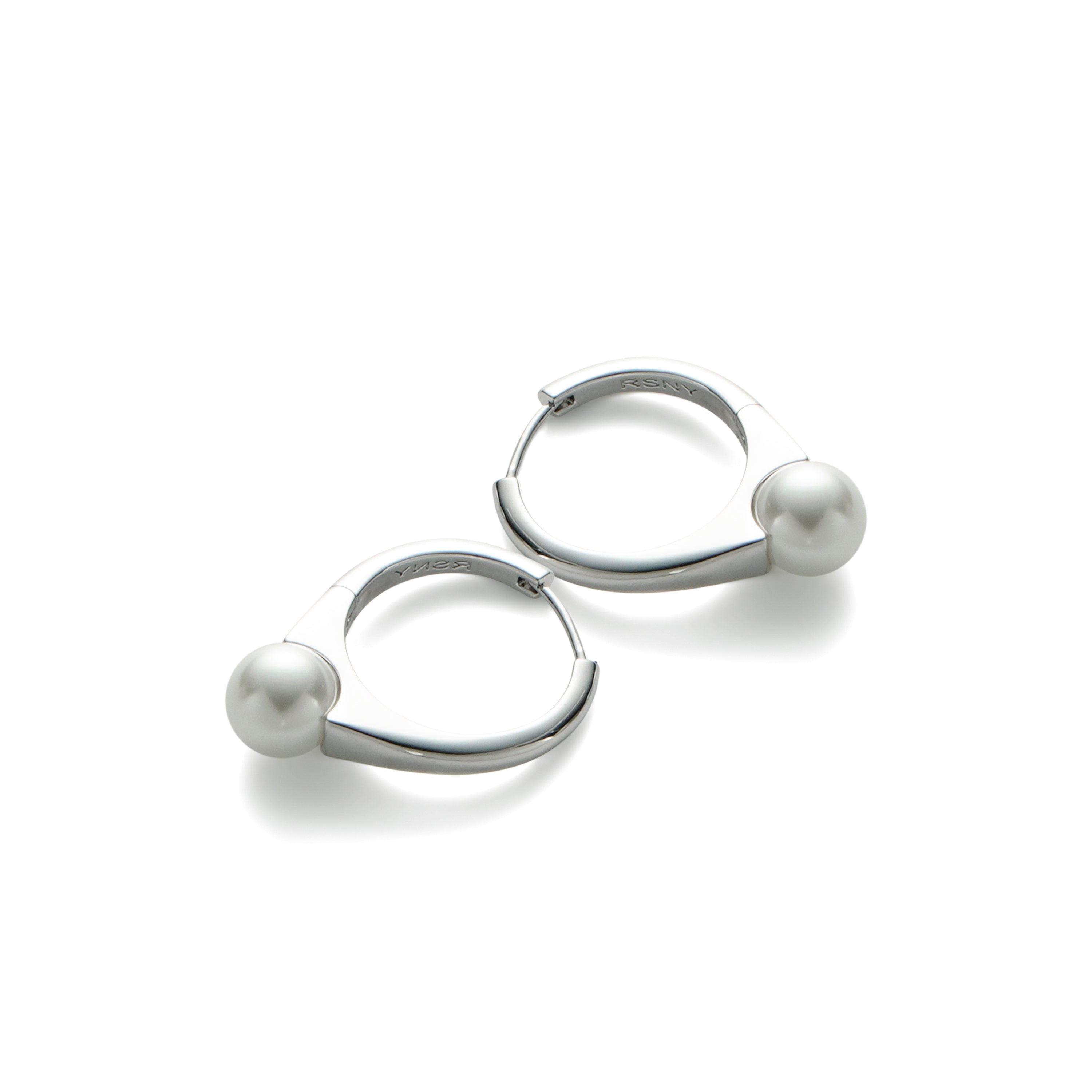 RSNY pearl ring earrings - RSNY R2145A 铜镀铑/银耳针 约8*26*20mm 钻石型设计元素/时尚感几何造型/优选精品级贝珠/精致感细节处理