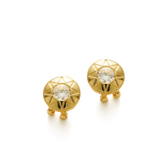 RSNY round diamond stud earrings - RSNY R2117B 铜镀金/银耳针 约16*16*4mm 钻石型设计元素/半球体几何造型/纯手工镶嵌技艺/精致感细节处理