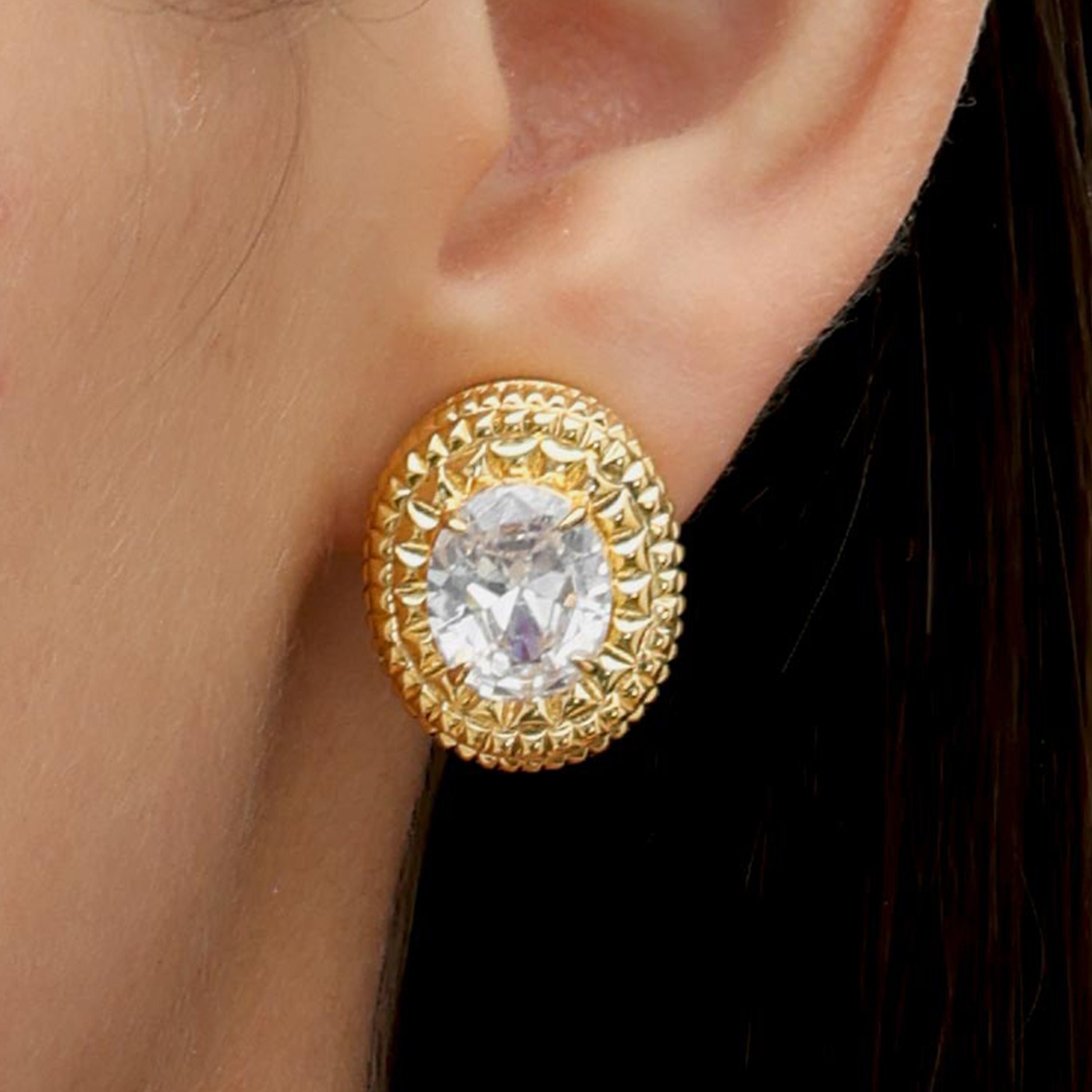 RSNY diamond texture stud earrings - RSNY R2063B 铜镀金/S925银耳针/立方氧化锆/品牌耳堵 重量:13.4g 约22*18*11mm 钻石纹设计元素/精选优质仿钻石/纯银高品质耳针/镜面级精工抛光/轻量化品牌工艺