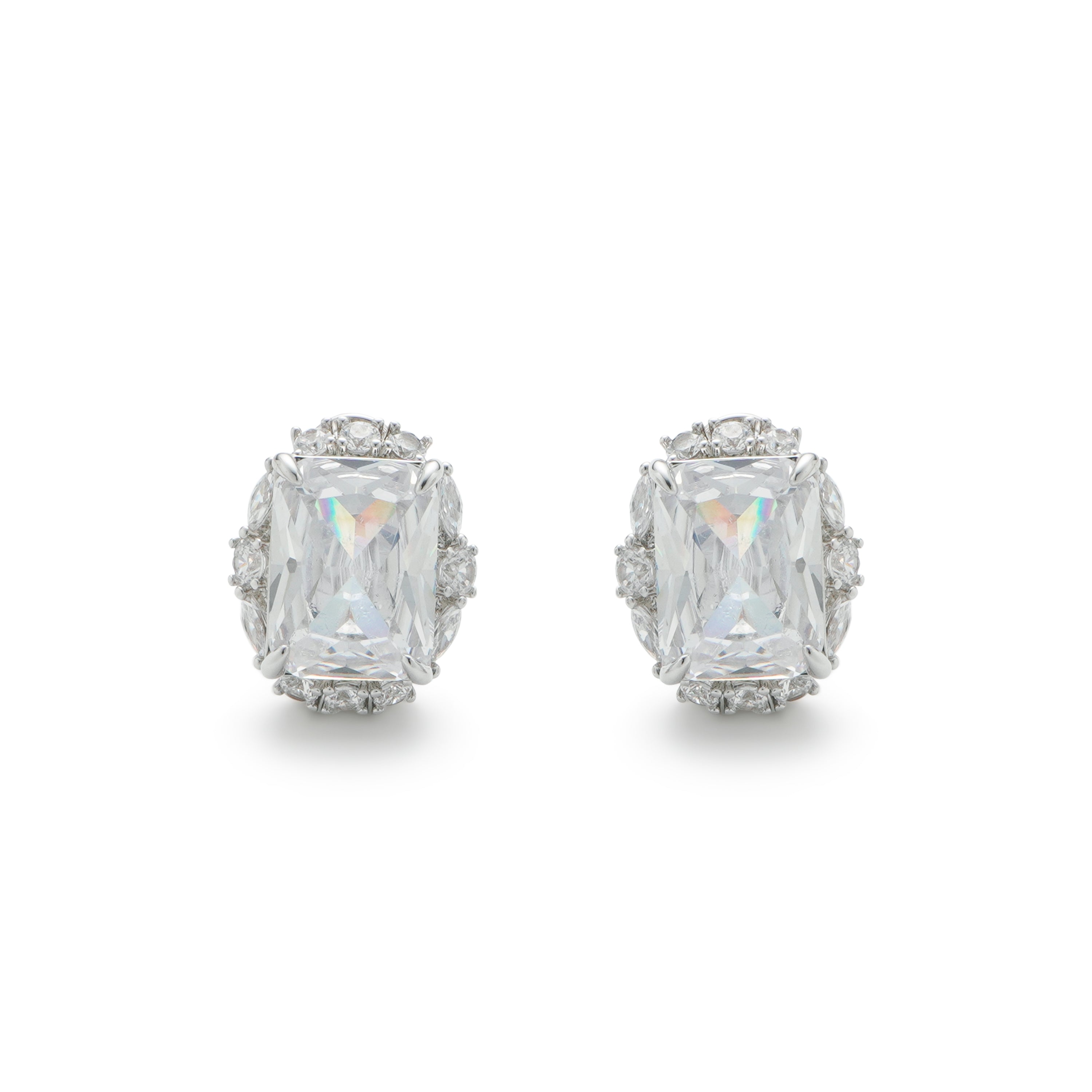 RSNY Princess Square Earrings - RSNY R2113A 铜镀铑/银耳针 约18*22*8mm 时尚感几何造型/精选优质仿钻石/轻量化品牌工艺/高韧性弹簧耳扣