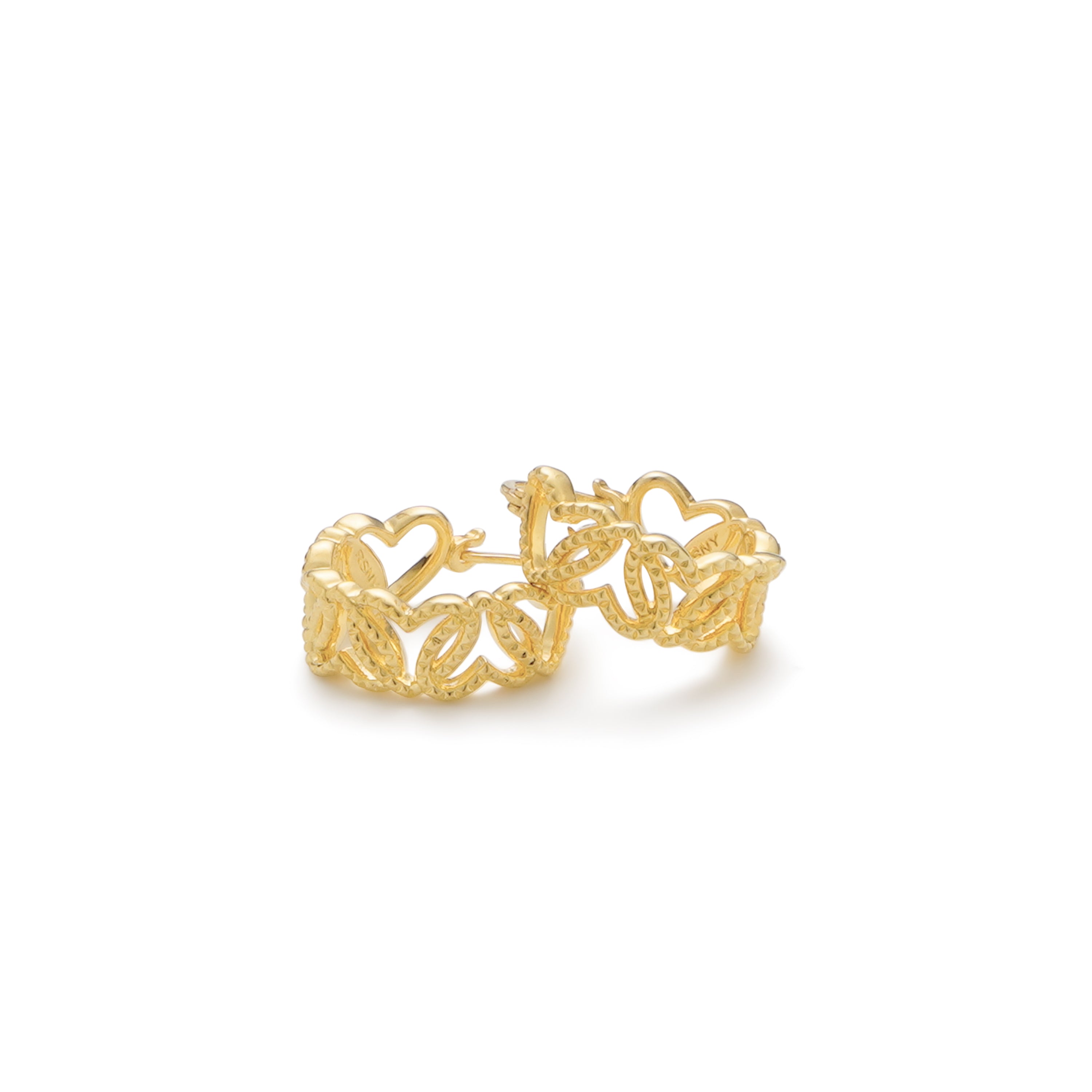 RSNY Diamond Textured Love Earrings - RSNY R2066A copper gold-plated/S925 Tremella needle, weight: 5.5g Size: 18 * 7 * 20mm diamond pattern love element/lightweight hollowing process/pure manual inlay technology/mirror grade Seiko polishing