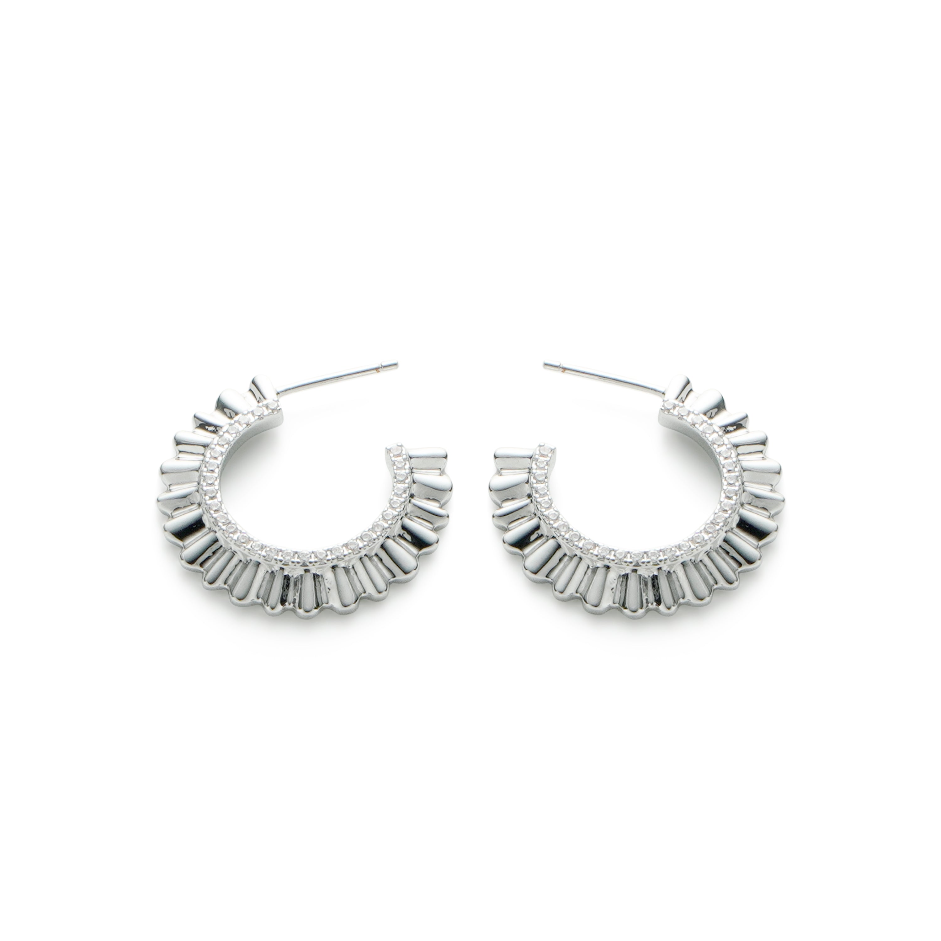RSNY pleated earrings - RSNY R2138A 铜镀铑/银耳针 约3*23*23mm 波纹感设计元素/几何感切面造型/微厚重精巧质感/纯银高品质耳针