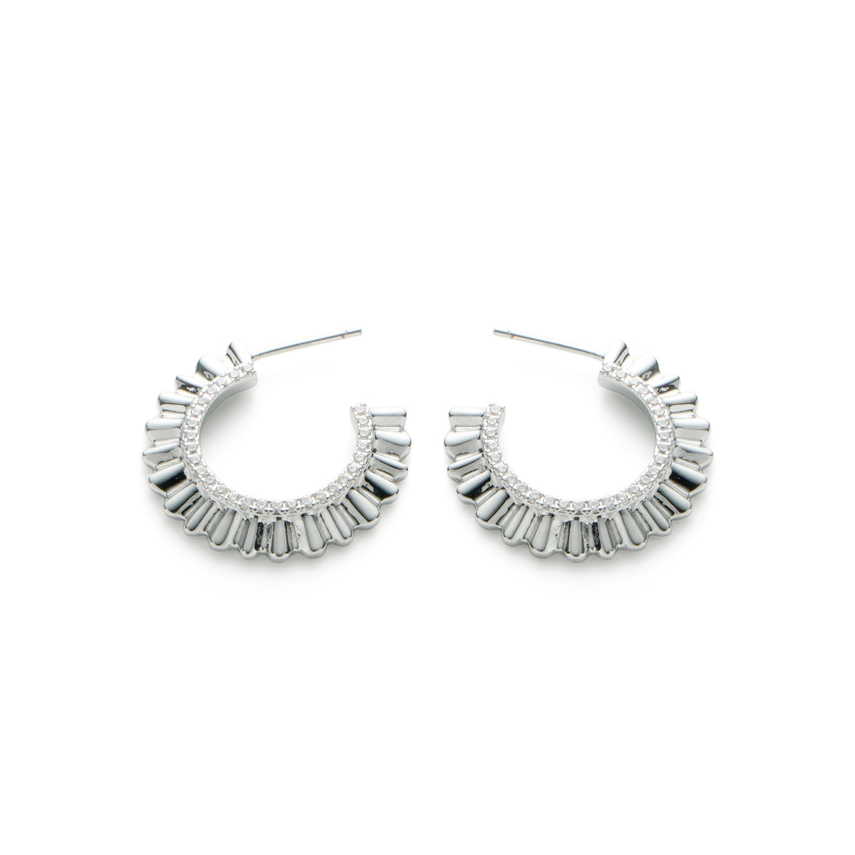 RSNY pleated earrings - RSNY R2138A 铜镀铑/银耳针 约3*23*23mm 波纹感设计元素/几何感切面造型/微厚重精巧质感/纯银高品质耳针