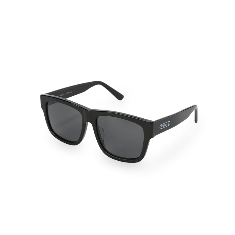 RSNY UN Classic square sunglasses - RSNY ·MJ0001A · Plate/nylon lenses · Frame width 148mm/temple length 145mm · Lens width 56mm/height 43.9mm · Unisex bright black large frame mirror type worn by men and women/0 touch metal logo