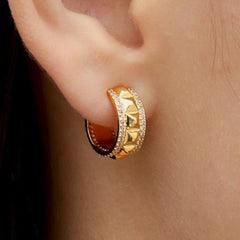 RSNY diamond pattern earrings - RSNY R2098B 铜镀金/银耳针 约7*15*16mm 钻石级精巧切面/四分之三圈耳环/纯手工镶嵌技艺/精致感细节处理