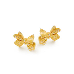 RSNY shiny bow stud earrings - RSNY R2183B 铜镀金/银耳针 约22*16*6mm 波纹感设计元素/蝴蝶结立体造型/纯手工精雕工艺/精致感细节处理