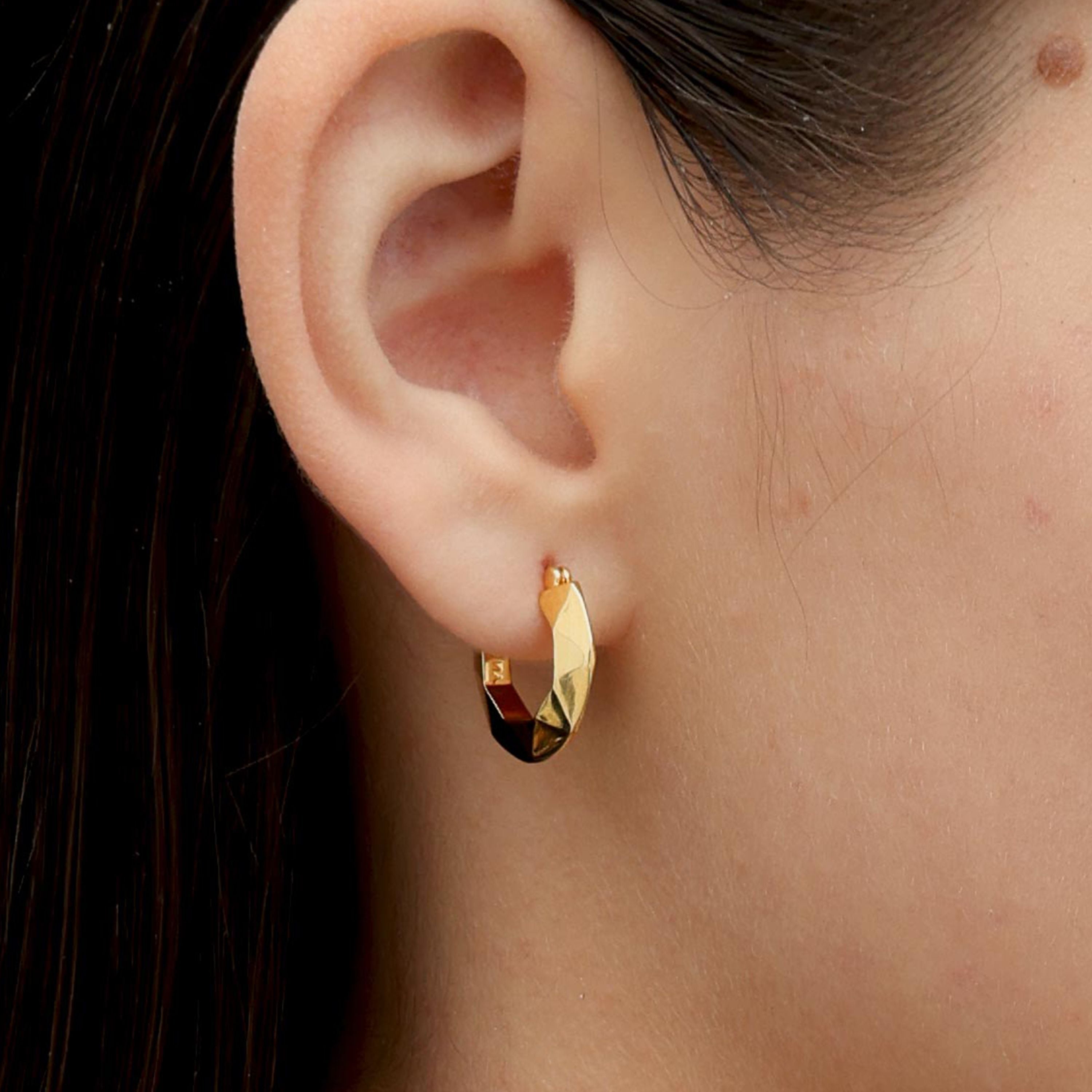 RSNY diamond pattern earrings - RSNY R2107B 铜镀金/银耳针 约3*17*18mm 几何感切面造型/镜面级精工抛光/四分之三圈耳环/纯银高品质耳针