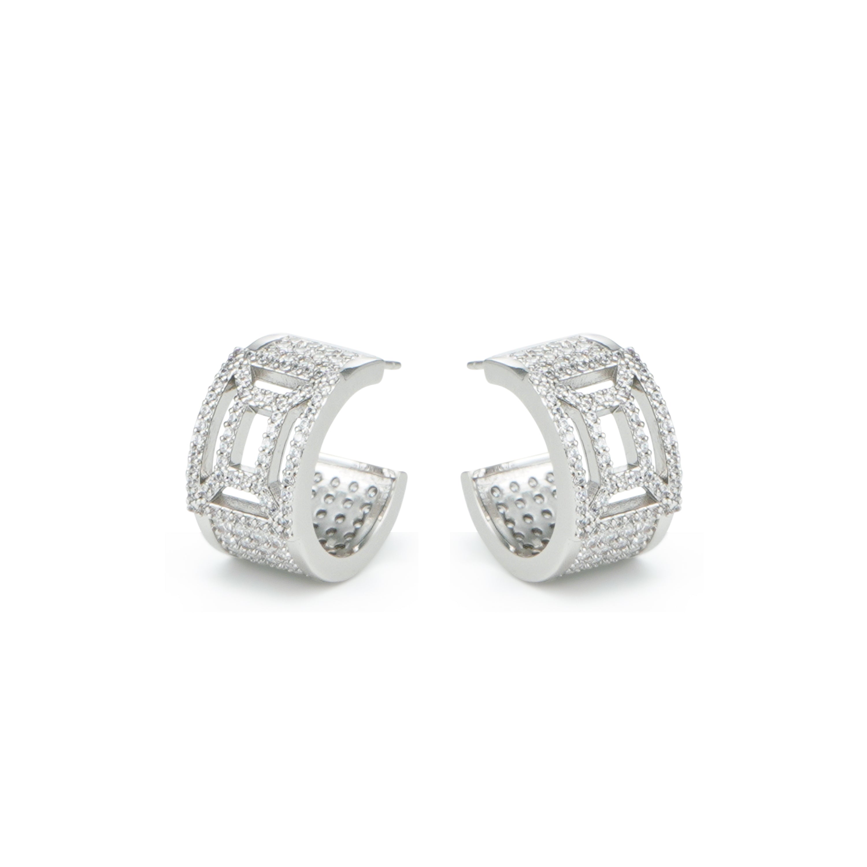 RSNY hollow geometric line earrings - RSNY R2102A Copper Rhodium Plated/Tremella Needle Size: 10 * 20 * 20mm geometric section modeling/mirror-level precision polishing/pure manual inlay technology/lightweight hollowing process