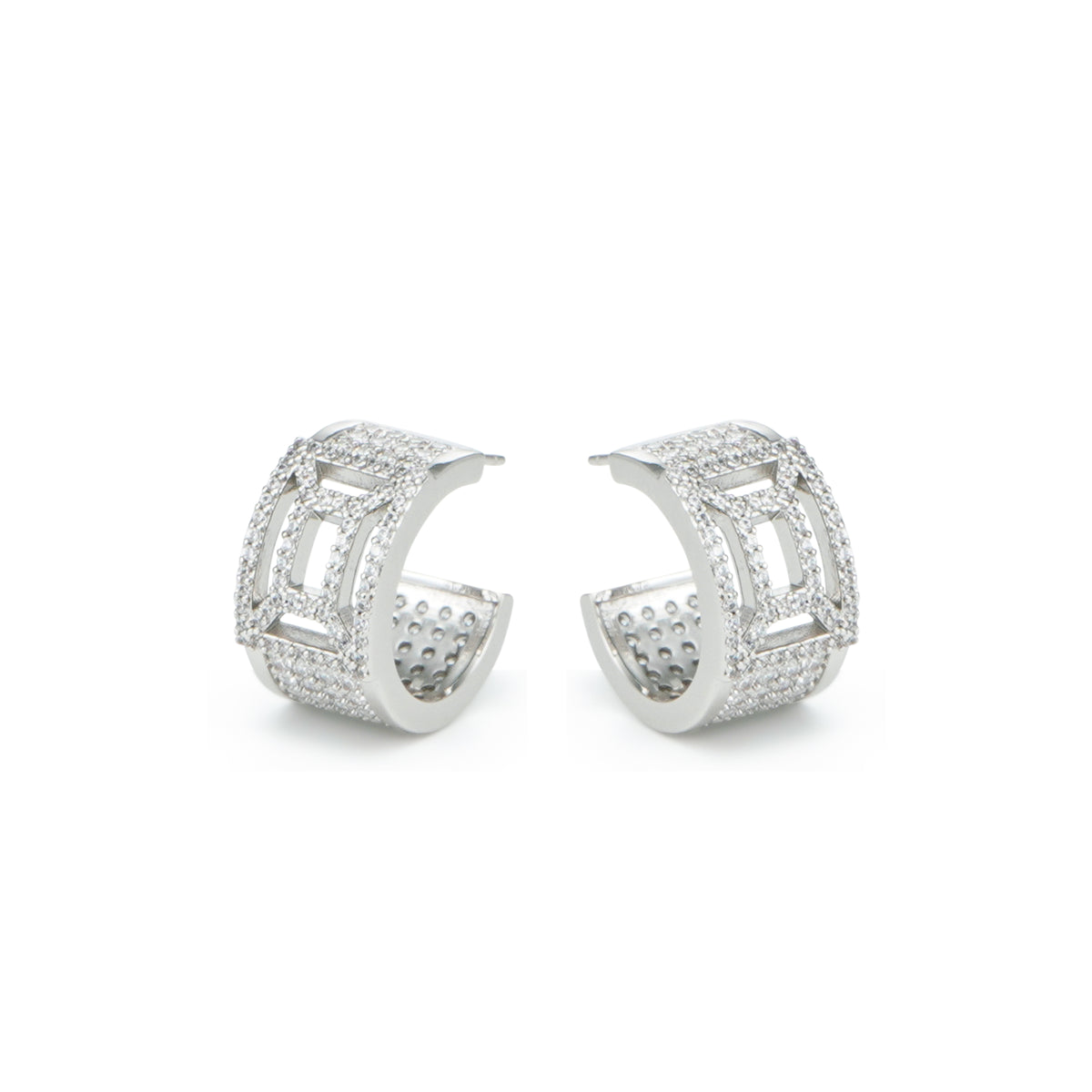 RSNY hollow geometric line earrings - RSNY R2102A Copper Rhodium Plated/Tremella Needle Size: 10 * 20 * 20mm geometric section modeling/mirror-level precision polishing/pure manual inlay technology/lightweight hollowing process