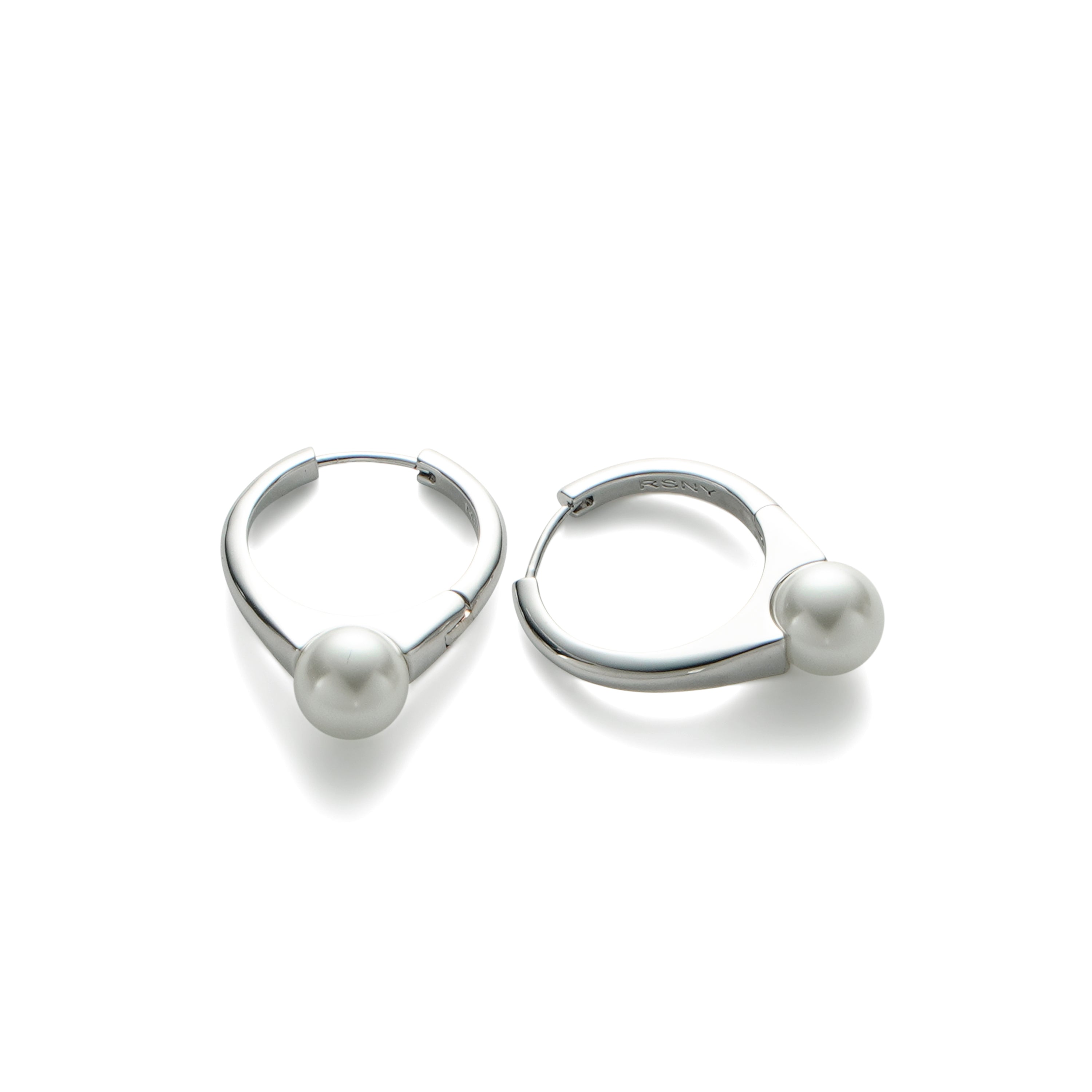 RSNY pearl ring earrings - RSNY R2145A 铜镀铑/银耳针 约8*26*20mm 钻石型设计元素/时尚感几何造型/优选精品级贝珠/精致感细节处理