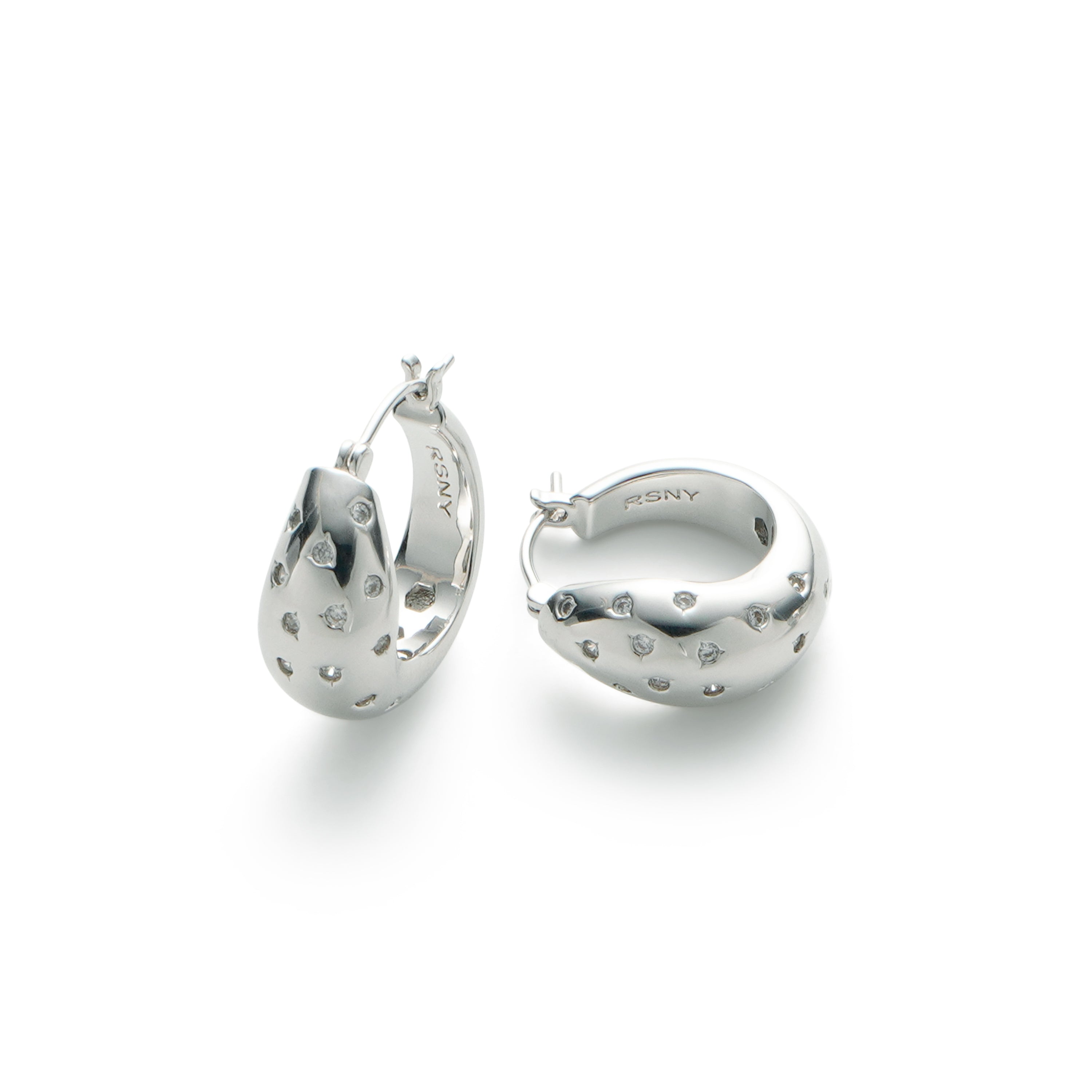 RSNY simple line earrings - RSNY R2123A 铜镀铑/银耳针 约10*21*21mm 立体感几何设计/镜面级精工抛光/精选优质仿钻石/纯银高品质耳针