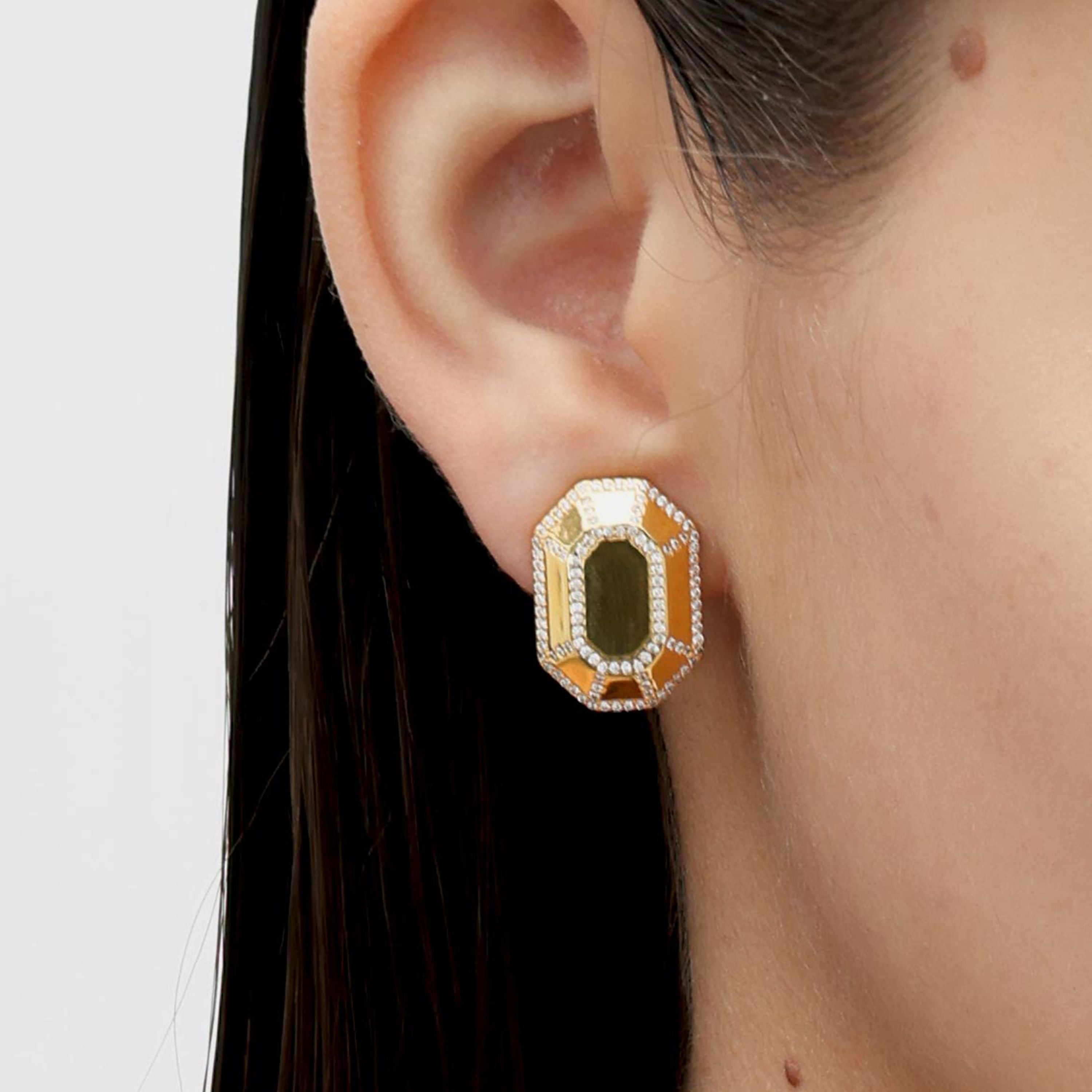 RSNY Redeen Styling Earrings - RSNY R2100B 铜镀金/银耳针 约14*20*4mm 钻石级精巧切面/镜面级精工抛光/纯手工镶嵌技艺/精致感细节处理
