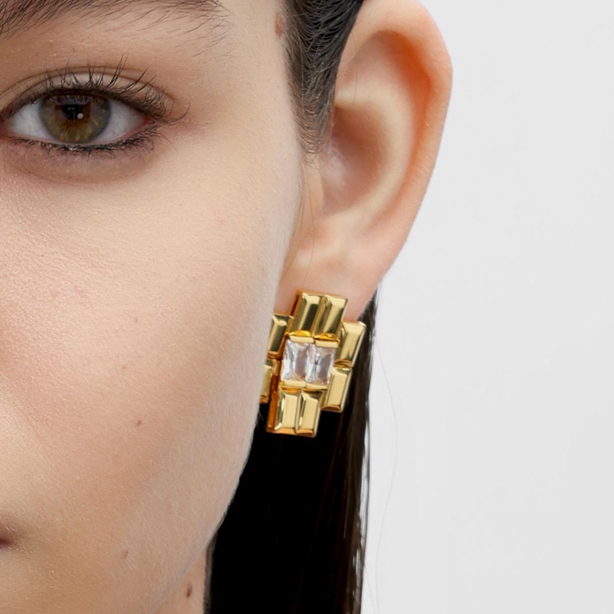 RSNY princess square splicing stud earrings - R2147B