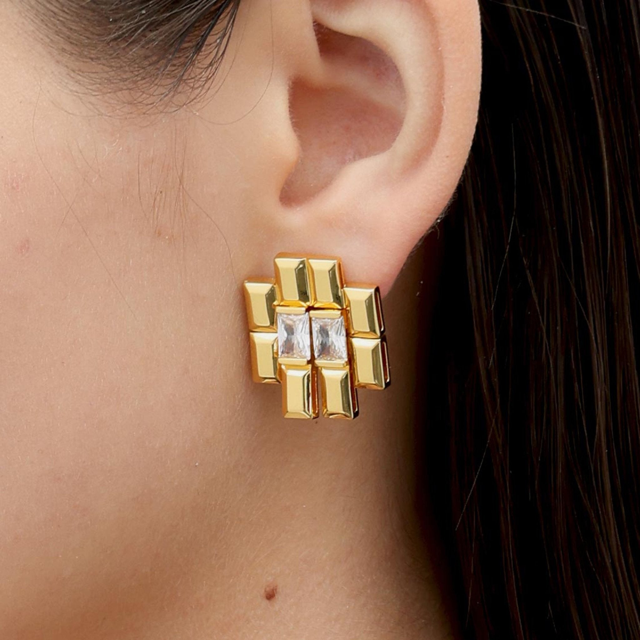 RSNY princess square splicing stud earrings - R2147B